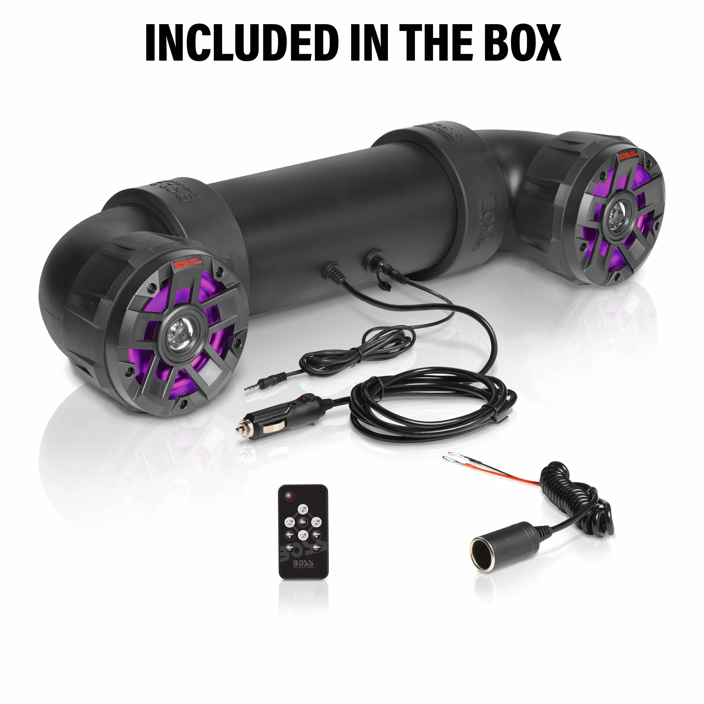 BOSS Audio Systems UTV4BRGB ATV UTV Sistema de sonido resistente a la intemperie, altavoces estéreo de 4 pulgadas, tweeters de 1 pulgada, amplificador integrado, rango completo, Bluetooth, iluminación