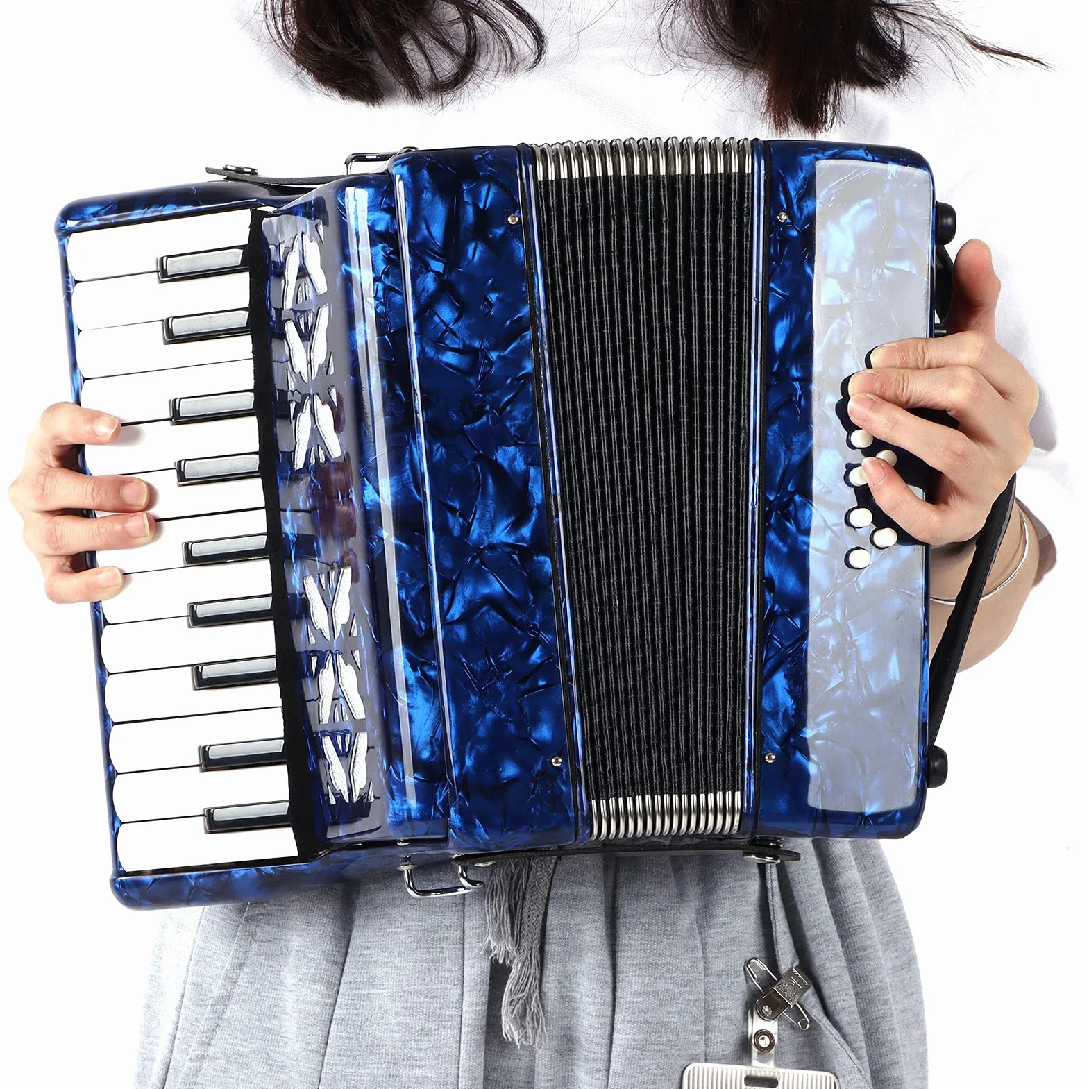 Acordeones 22 Teclas 8 Bajos Acordeón Profesionales tocando azul | Acordeon Musical Teclado Instrumento musical educativo Regalo de Adultos Principiantes Rendimiento