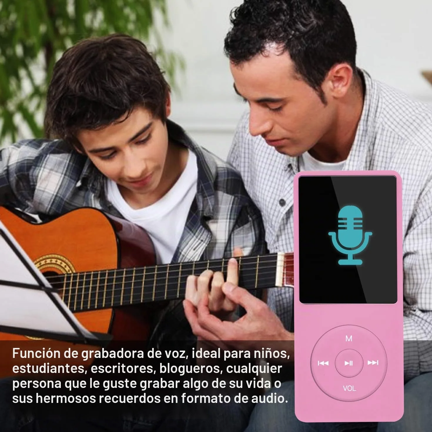 Reproductor MP3 Portátil 8GB con Ranura SD, Música Sin Pérdida, Radio, Grabación, Rosa