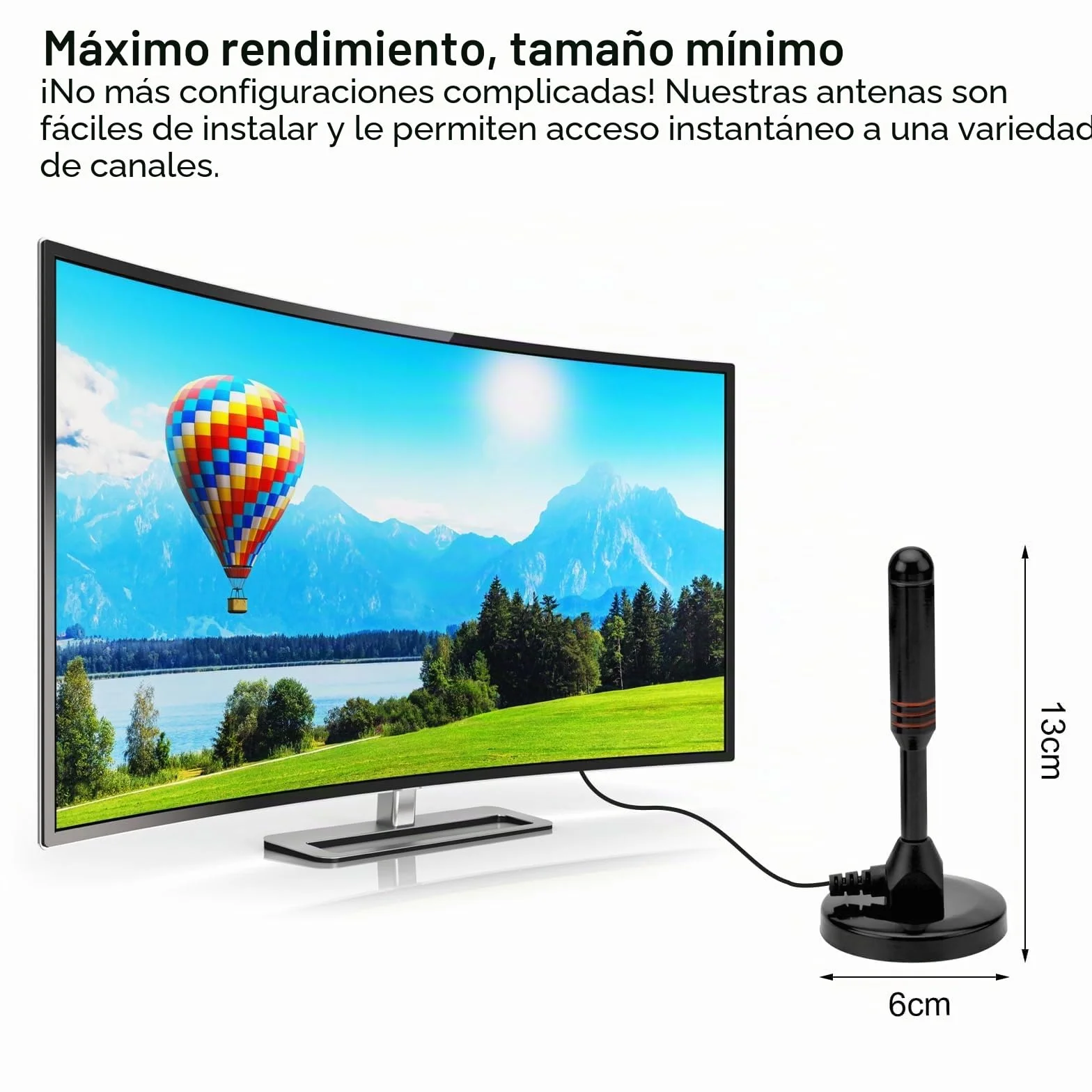 Antena DVB-T2 Interior 360° 5m Cable 4K HD