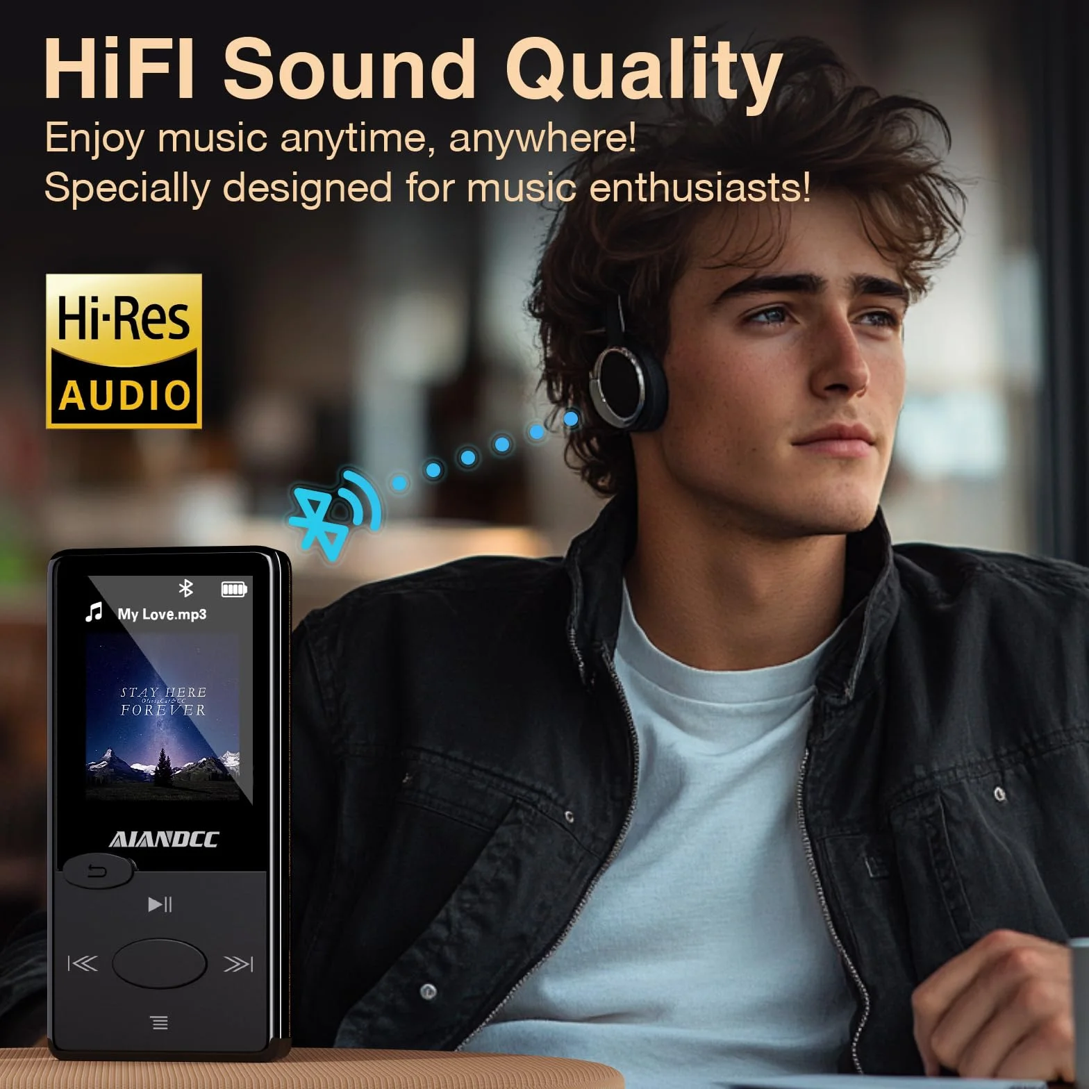 Reproductor MP3 Bluetooth Sonido HiFi con Radio FM y Auriculares Incluidos