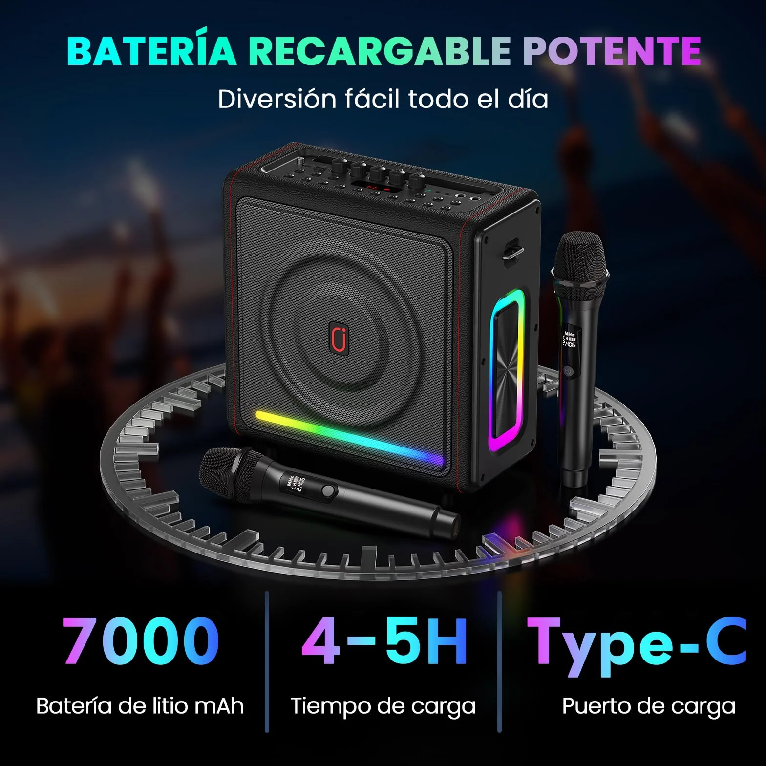 Máquina de Karaoke con micrófonos inalámbricos HWWR Karaoke con 2 Micrófonos para Adultos Niños, Karaoke Sistemas Accessoires utiles pour Micro (MS78-2Mics)