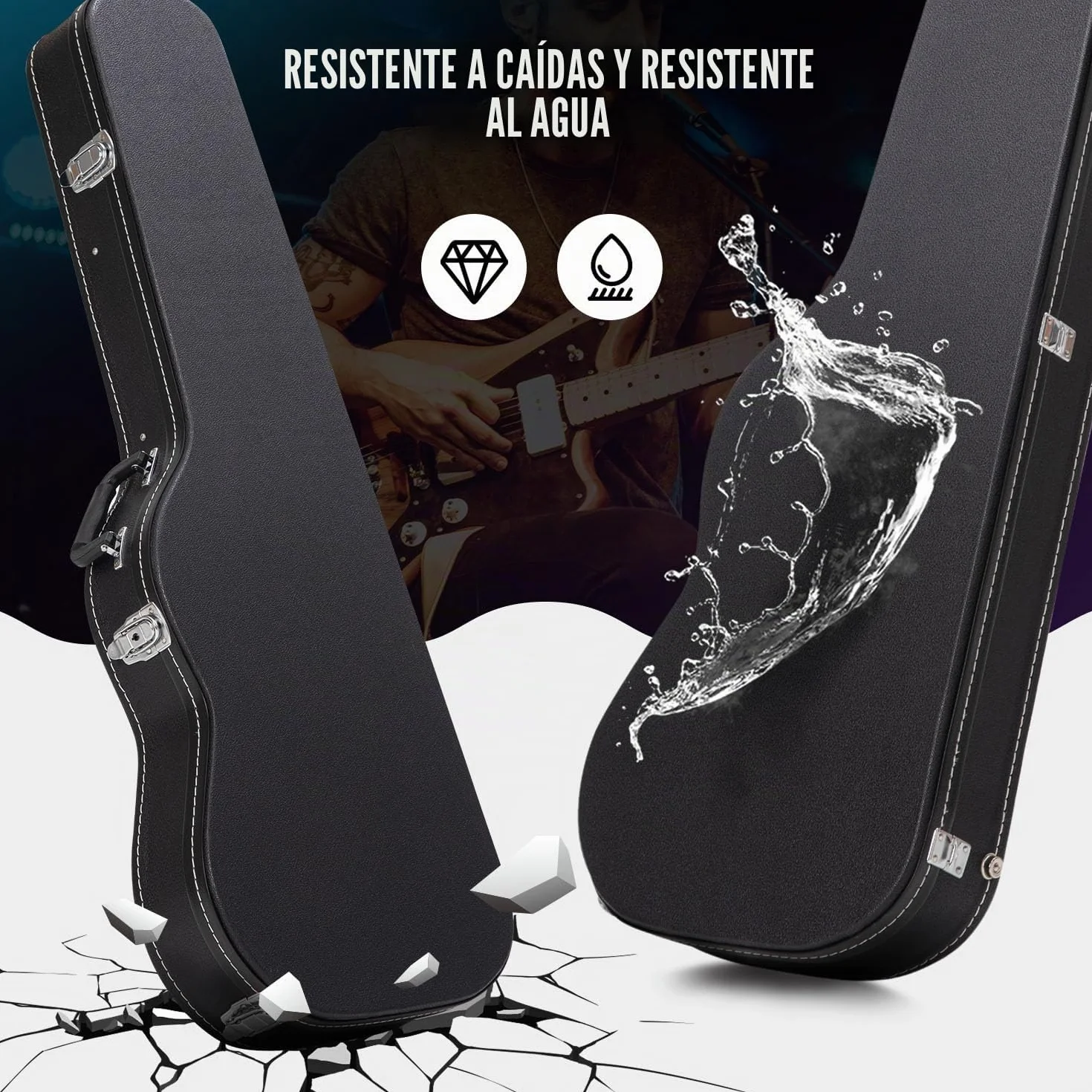 CAHAYA Funda Rígida Tipo Maleta para Guitarra Eléctrica, Acolchado de 25 mm, Resistente al Agua, Diseño de PU Fácil de Limpiar, Líneas Blancas y Negras