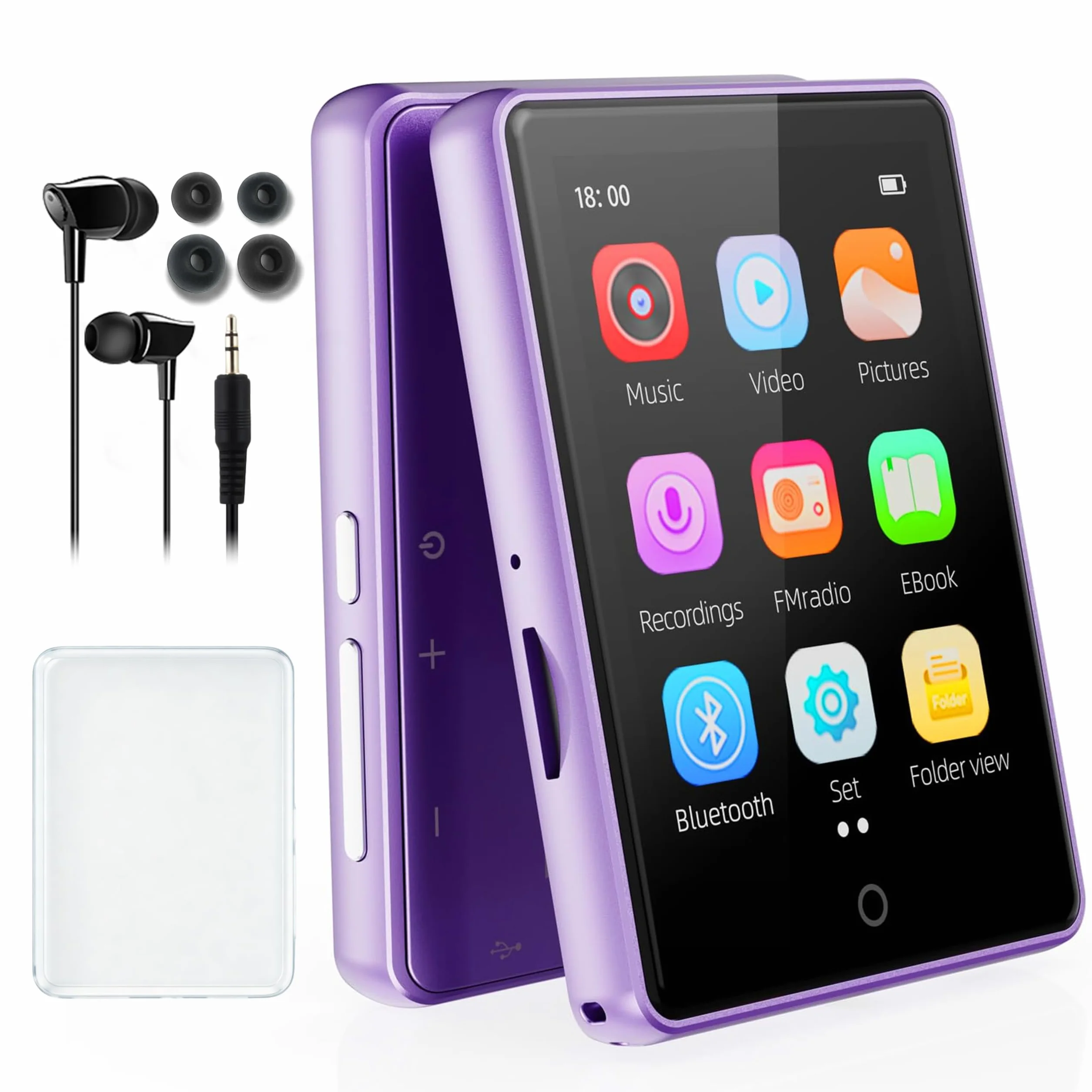 Reproductor MP3 Bluetooth 5.3, 64 GB, Pantalla táctil 2,8 Pulgadas, Sonido HiFi, Radio FM, Ampliable 128 GB (Morado)