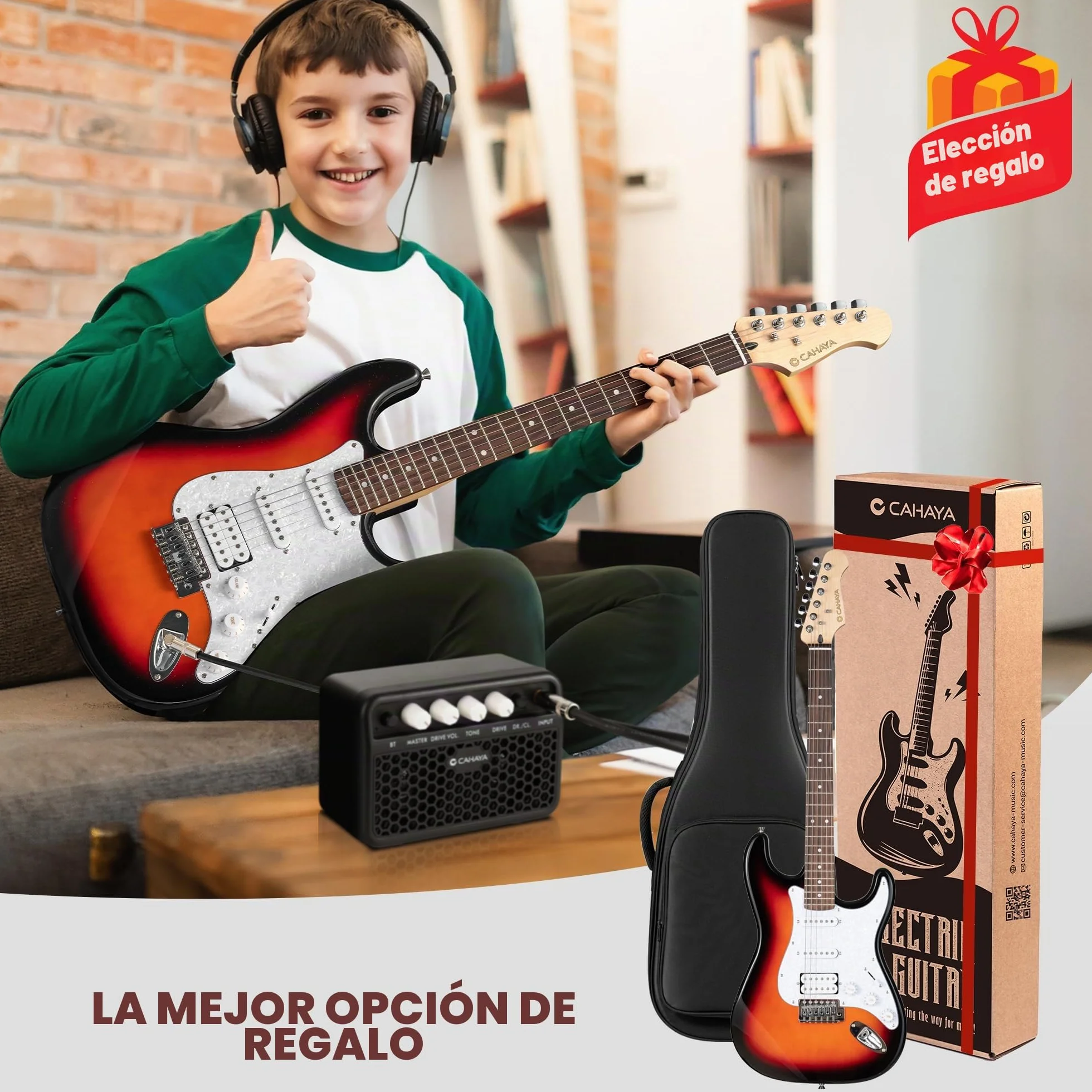 CAHAYA Kit de Guitarra Eléctrica Sunburst: CST100 con Pastillas S-S-H, Mástil de Arce, Cuerpo de Álamo, Diapasón de Laurel. Incluye Amplificador de 10W y Funda de 600D