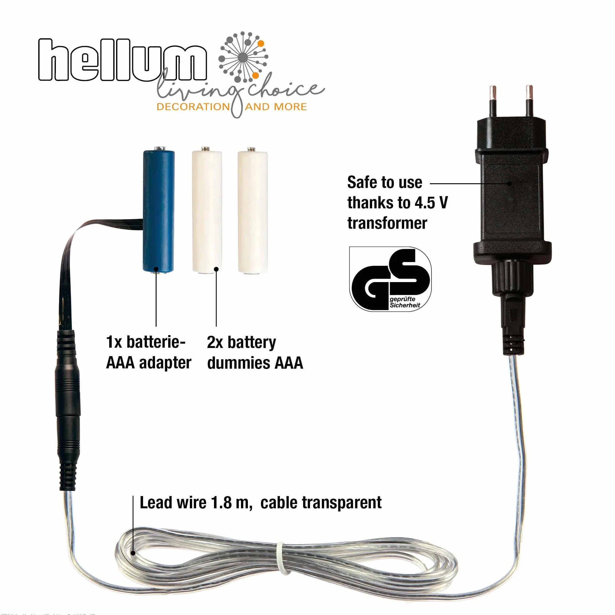 Hellum Adaptador de Pilas AAA 3X, Fuente de Alimentación 4,5V, Recambio para 3 Pilas AAA, Falsa a 230V Con Cable 1,8 m, Eliminador 578379