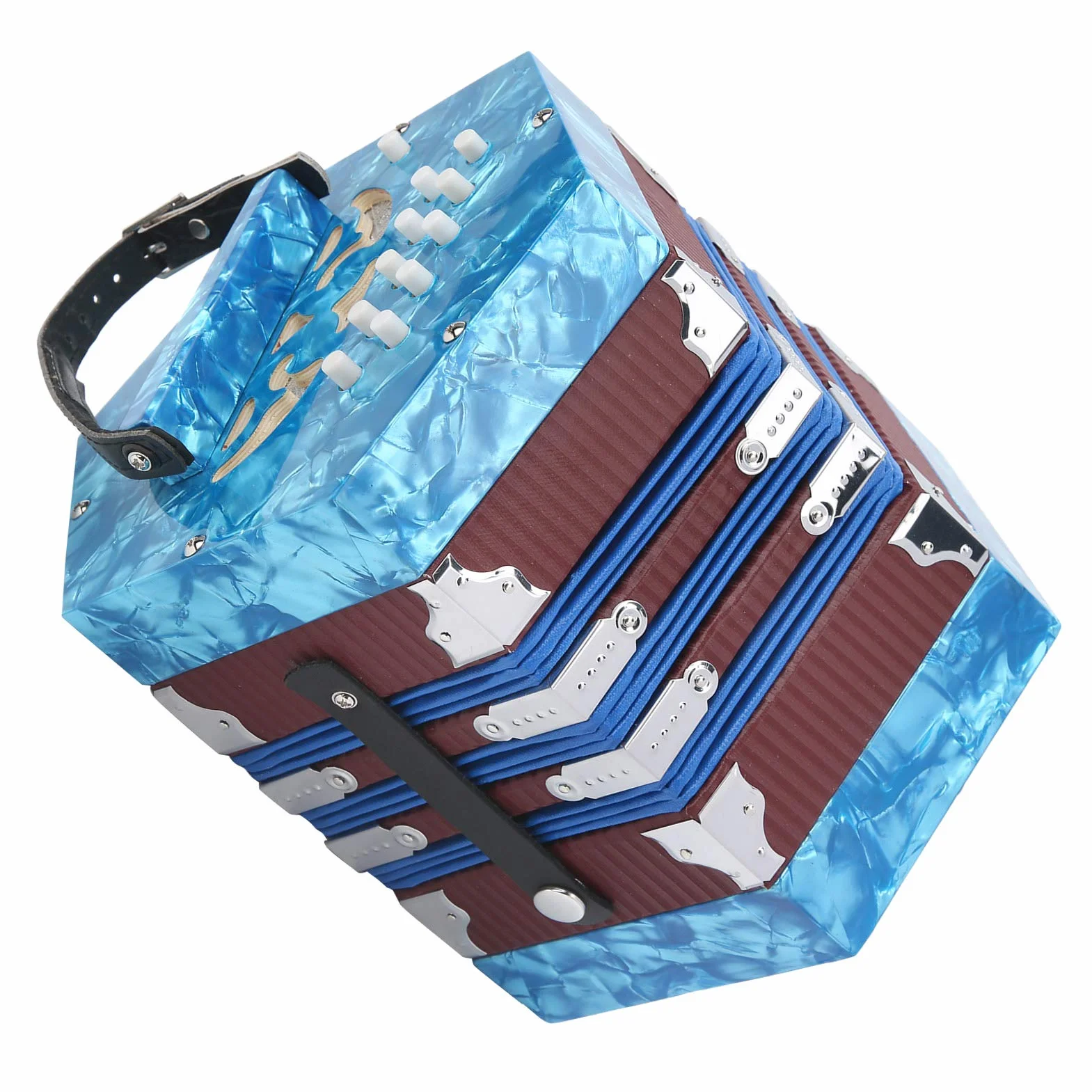 Eujgoov Concertina Acordeón Diatónico Ortable Instrumento profesional para adultos Suministros de instrumentos musicales(Cielo azul)