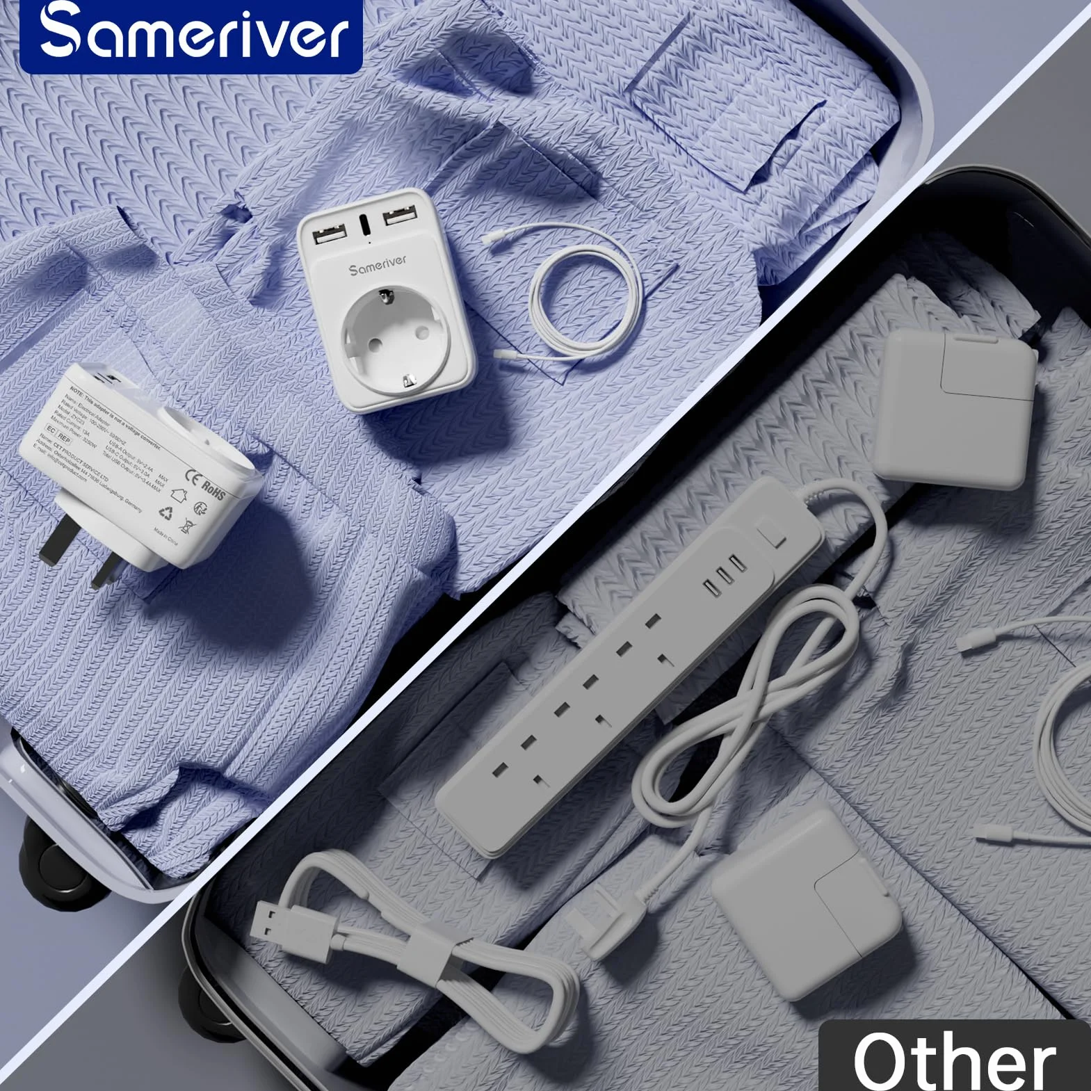 Sameriver Adaptador Enchufe Ingles UK Inglaterra Adaptador de Viaje con 2USB y Tipo C, Español 2 Patas Europa hacia 3 Patas Reino Unido RU para Irlanda Escocia Britanico Maldivas (Tipo G) Blanco
