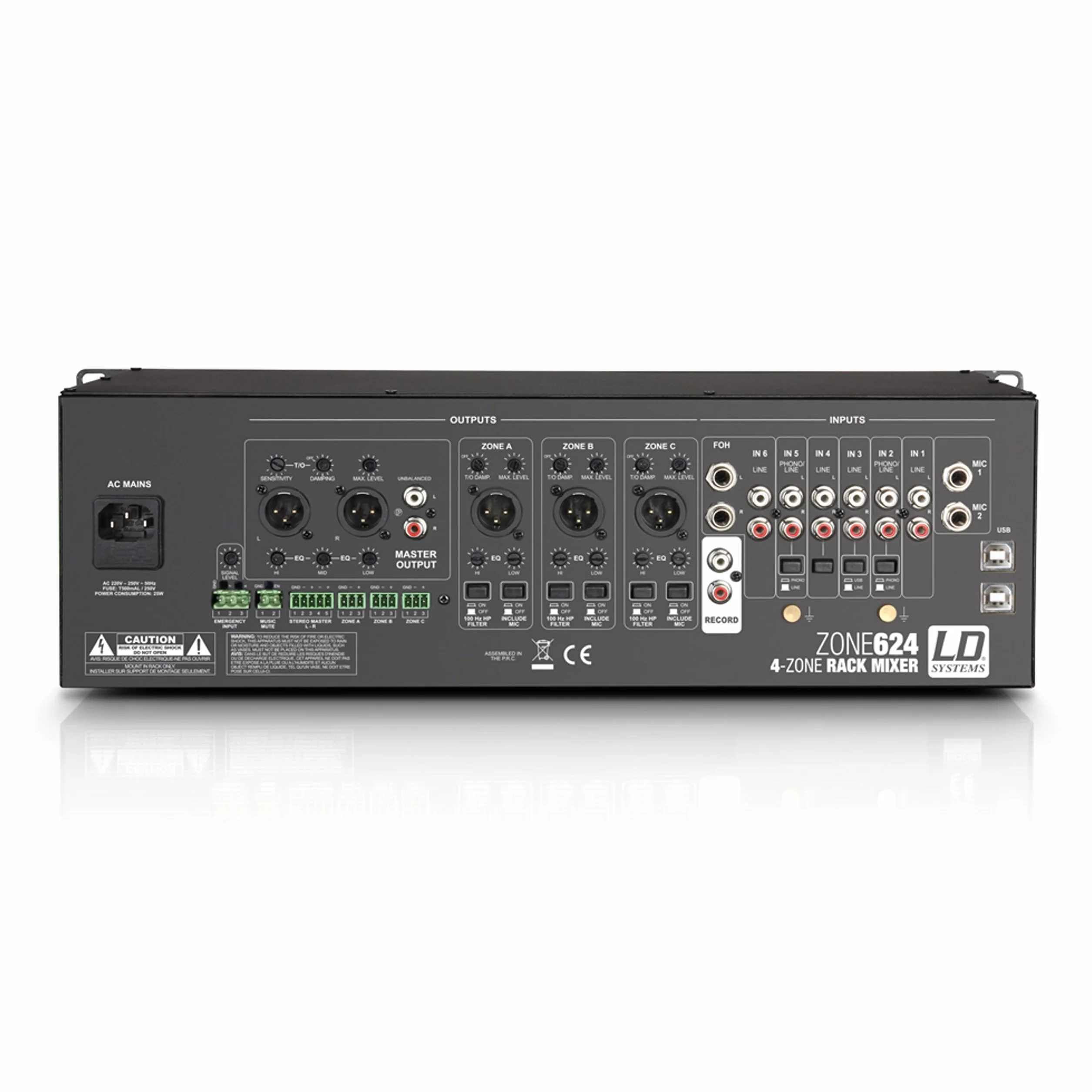 LD Systems ZONE 624 - Mezclador de 4 zonas, formato 19" 3 U
