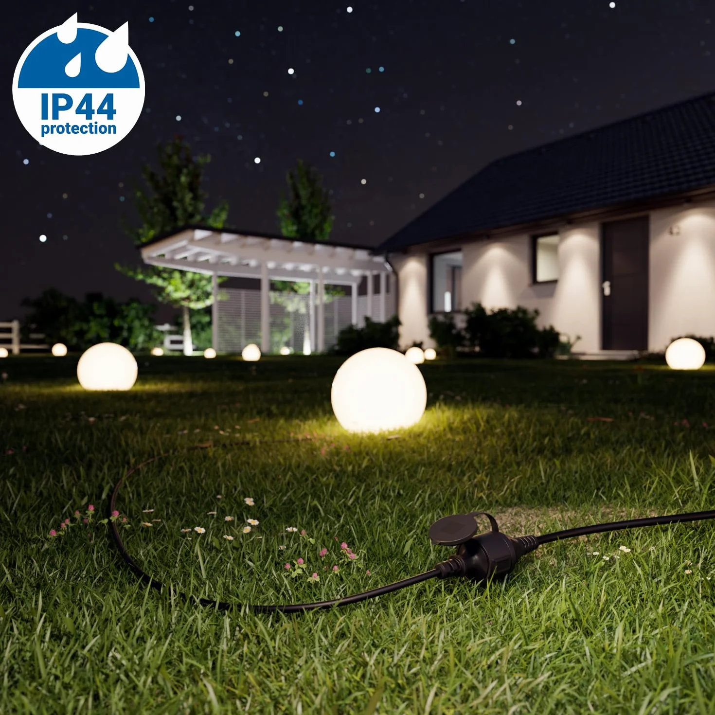 deleyCON Cable de Extensión Exterior Eléctrico IP44 5m H07RN-F 3G1.5mm² Negro