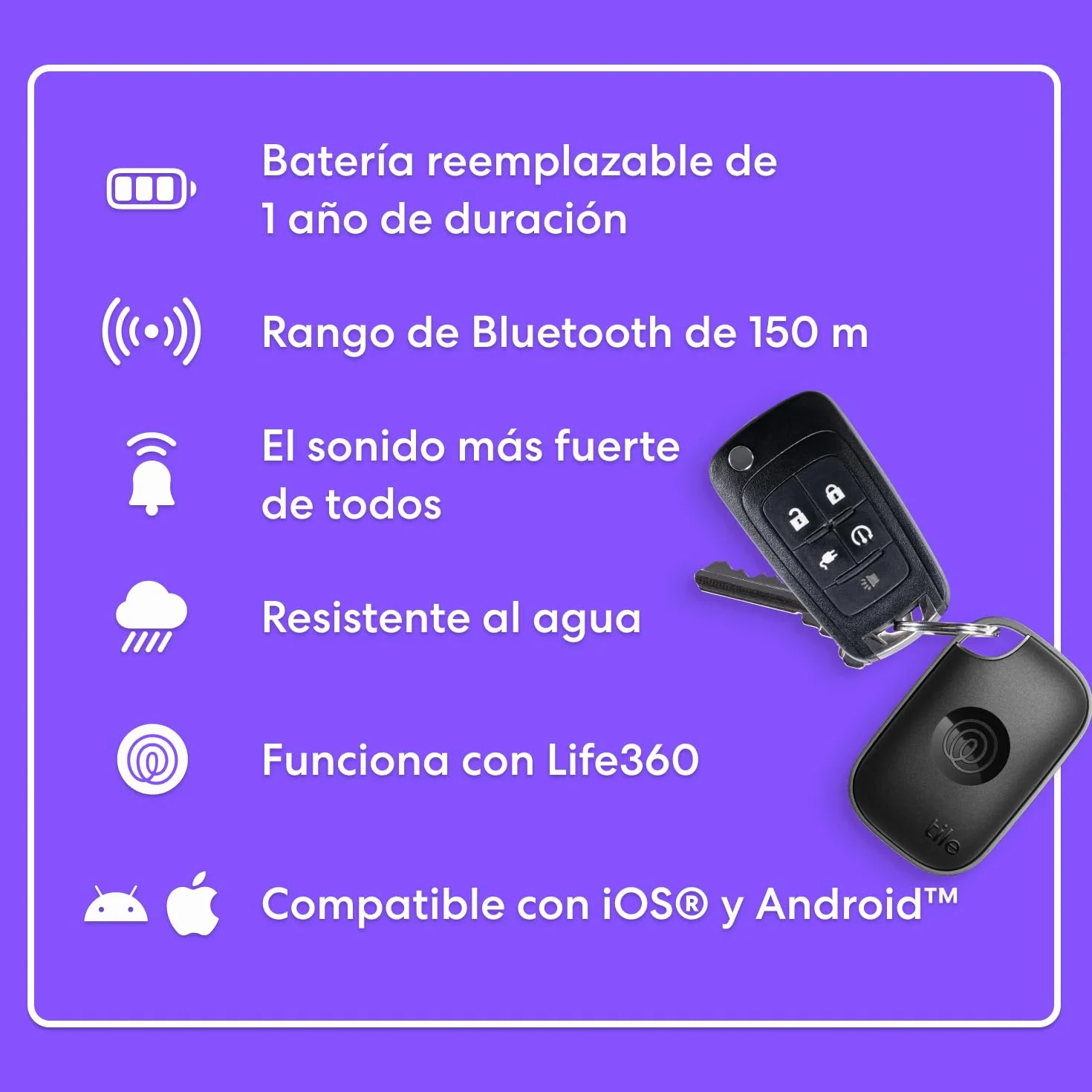 Tile by Life360 Pro - Localizador Bluetooth Potente, localizador de Llaves y localizador de Objetos para Llaves, Bolsos y Mucho más. Compatible con iOS y Android. Paquete de 1 (Negro)