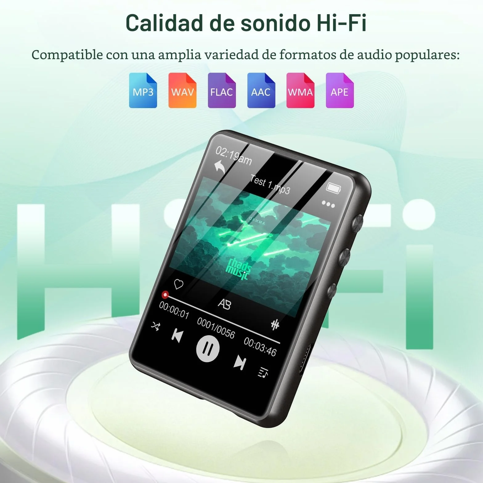 ZAQE Reproductor MP3 Bluetooth 5.3 128GB Pantalla Táctil 2,4" Radio FM Negro