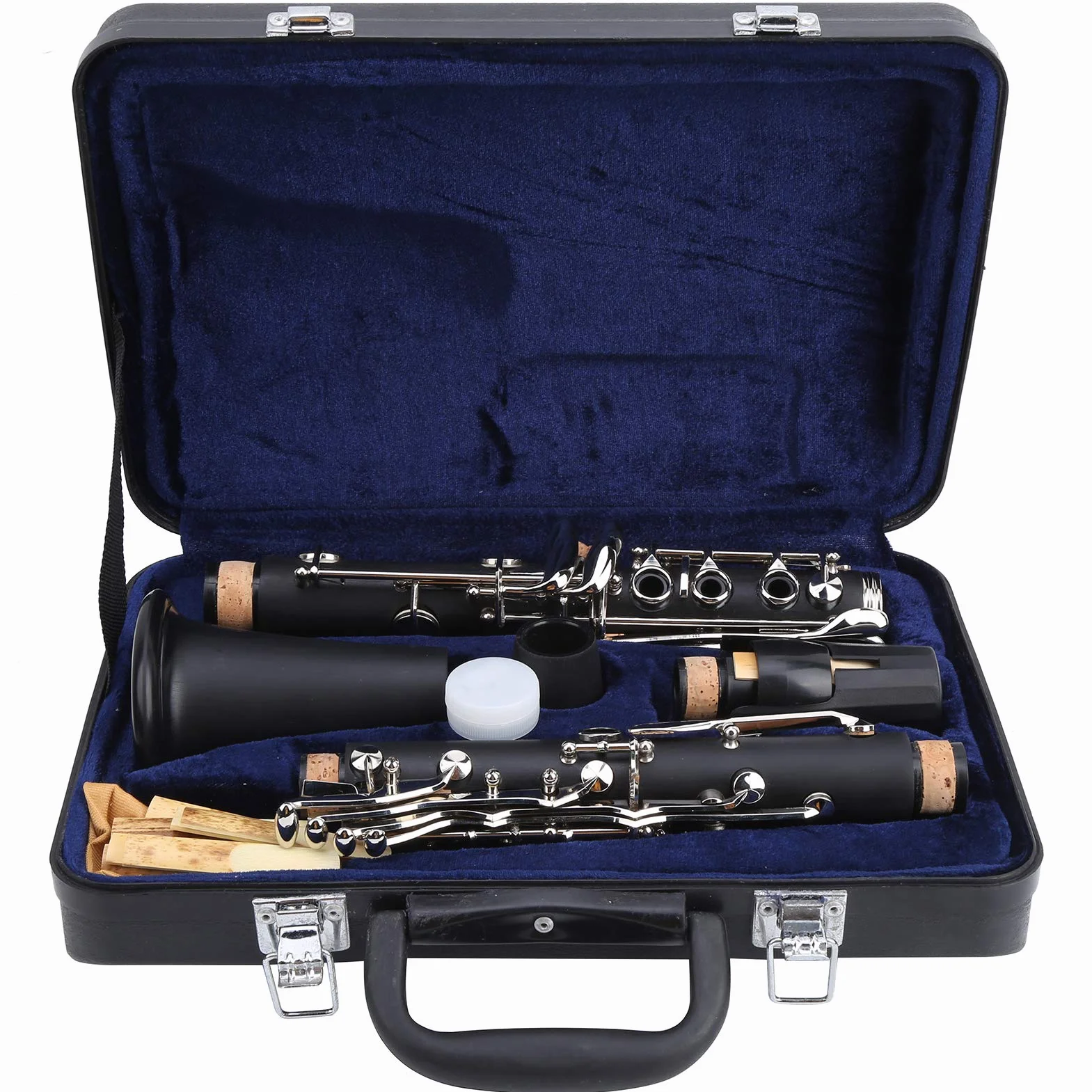 Juego de clarinete, instrumento musical de examen de grado para principiantes de clarinete Bb Key con estuche rígido de 10 cañas y kit de limpieza para clarinete,