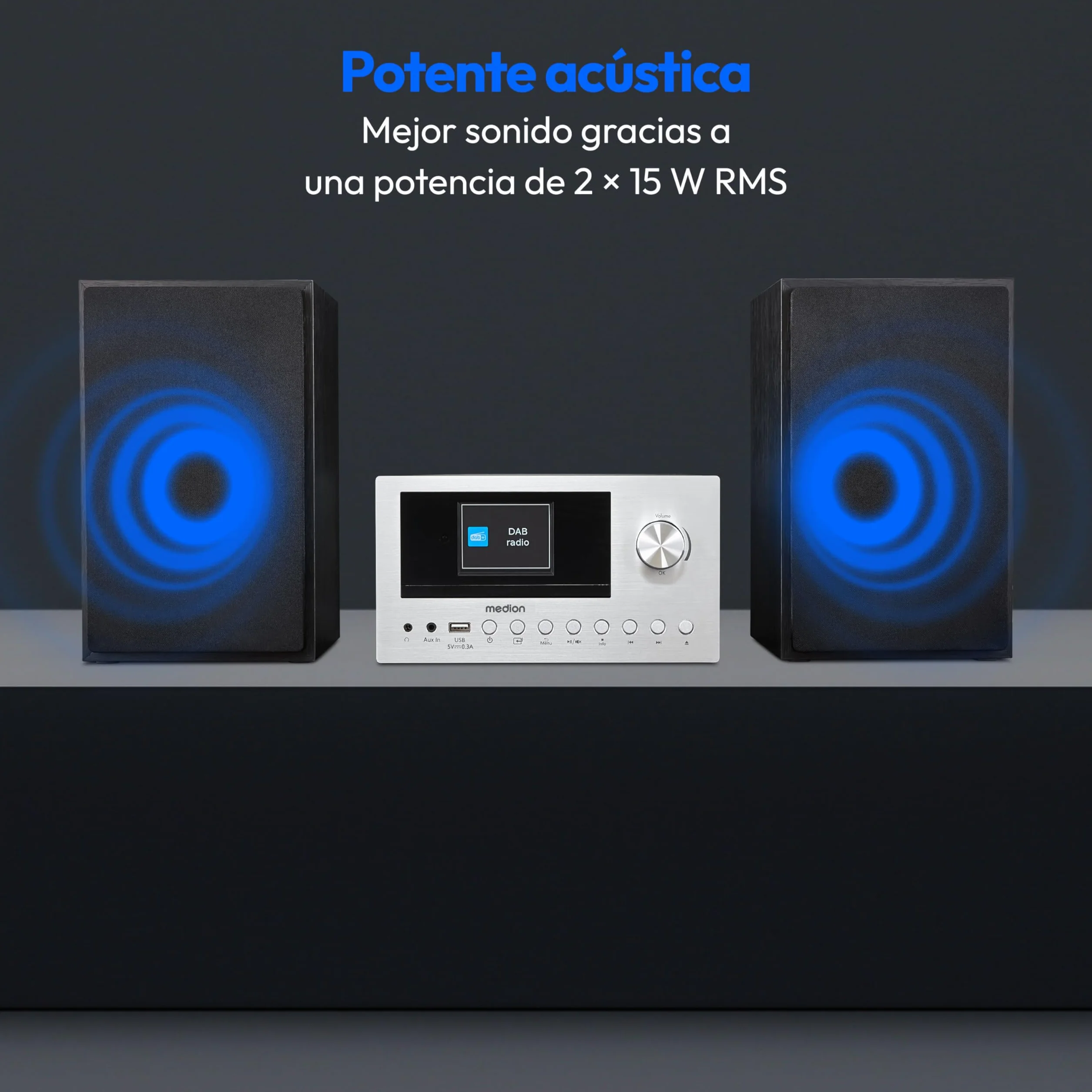 MEDION P85003 Micro Audio System Compacto (Microcadena, Radio por Internet, Dab+, Radio FM con PLL, Bluetooth, conexión USB, AUX, 2x150 W)