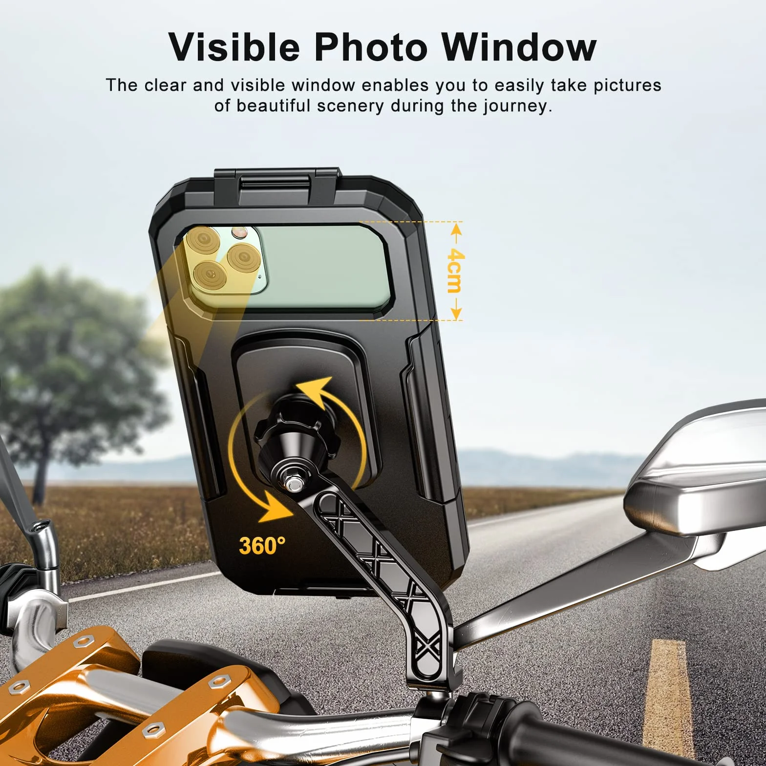 Soporte Móvil Moto Impermeable 360° Rotación para Smartphone Motocicleta Negro L
