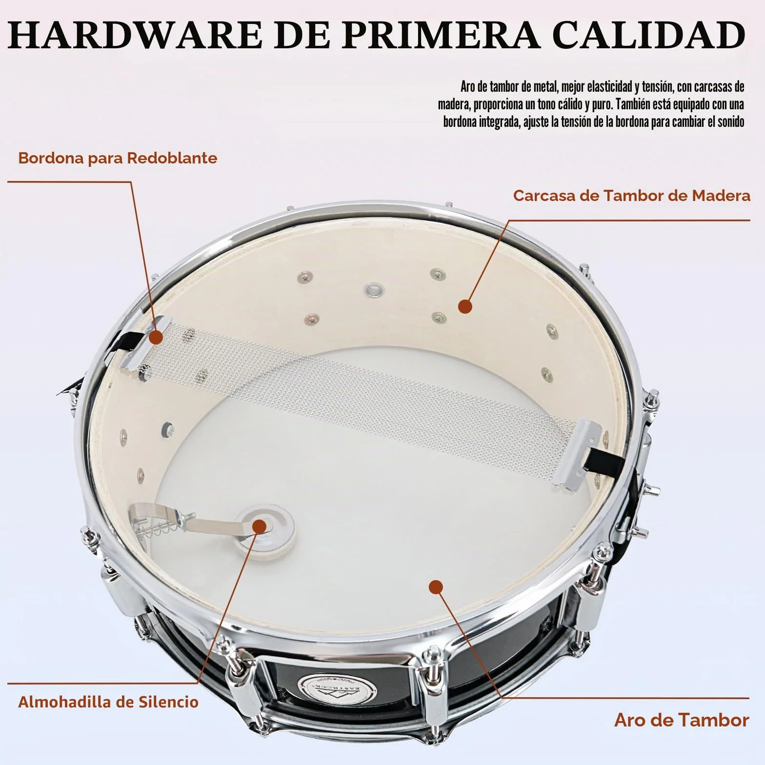 EASTROCK - Tambor de tambor (14×5.5 pulgadas) para estudiantes, principiantes con bolsa de concierto, palos, llaves de tambor y kit de almohadilla de práctica, color negro