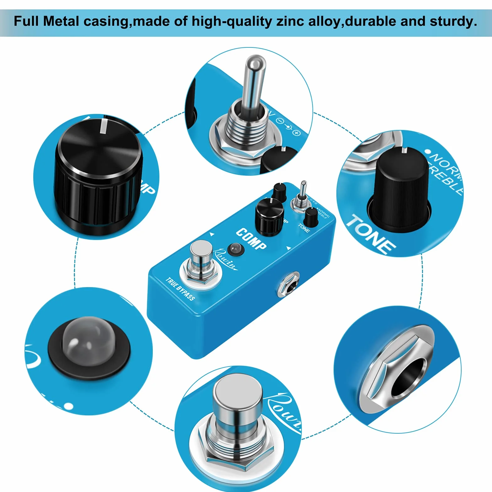 Rowin Pedal compresor para guitarra para True Bypass analógico, efectos de compresión Ultimate Comp para guitarra eléctrica