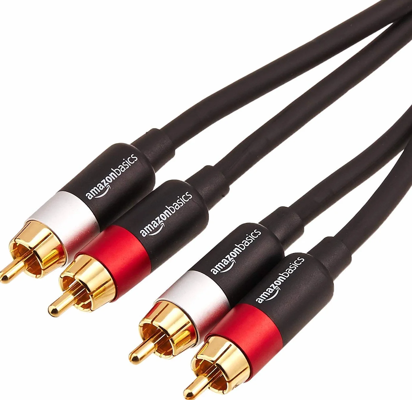 Amazon Basics 2 kable audio RCA 2.4 m pozłacane złącza czarny