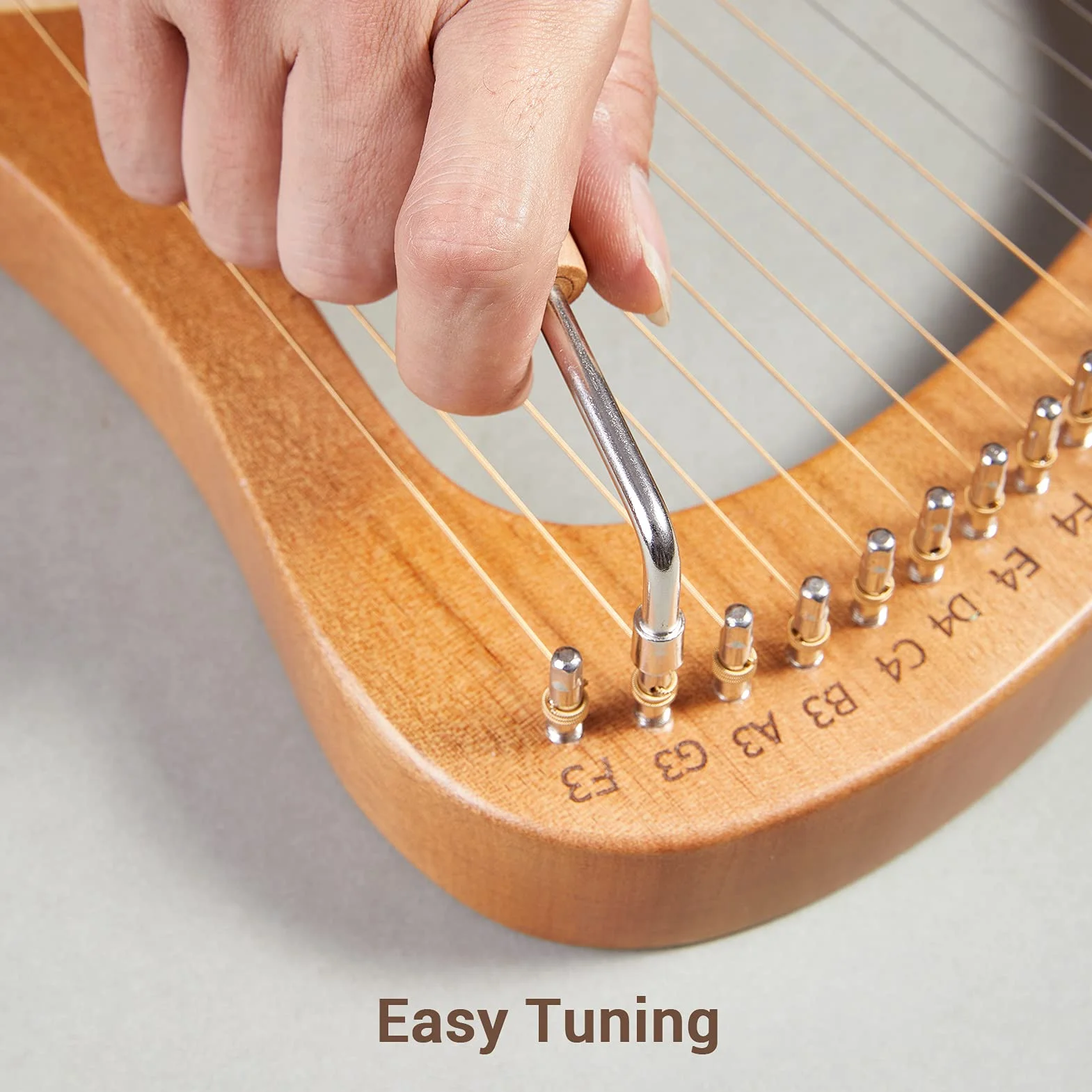 HUIOP lira,Cega 21 cuerdas de metal Lyre Harp Box Lyre Harp Spruce Topboard Tablero de caoba Instrumento de cuerda con llave de afinación Cuerdas Picks Music Note Sticker,arpa lira con llave de afinac