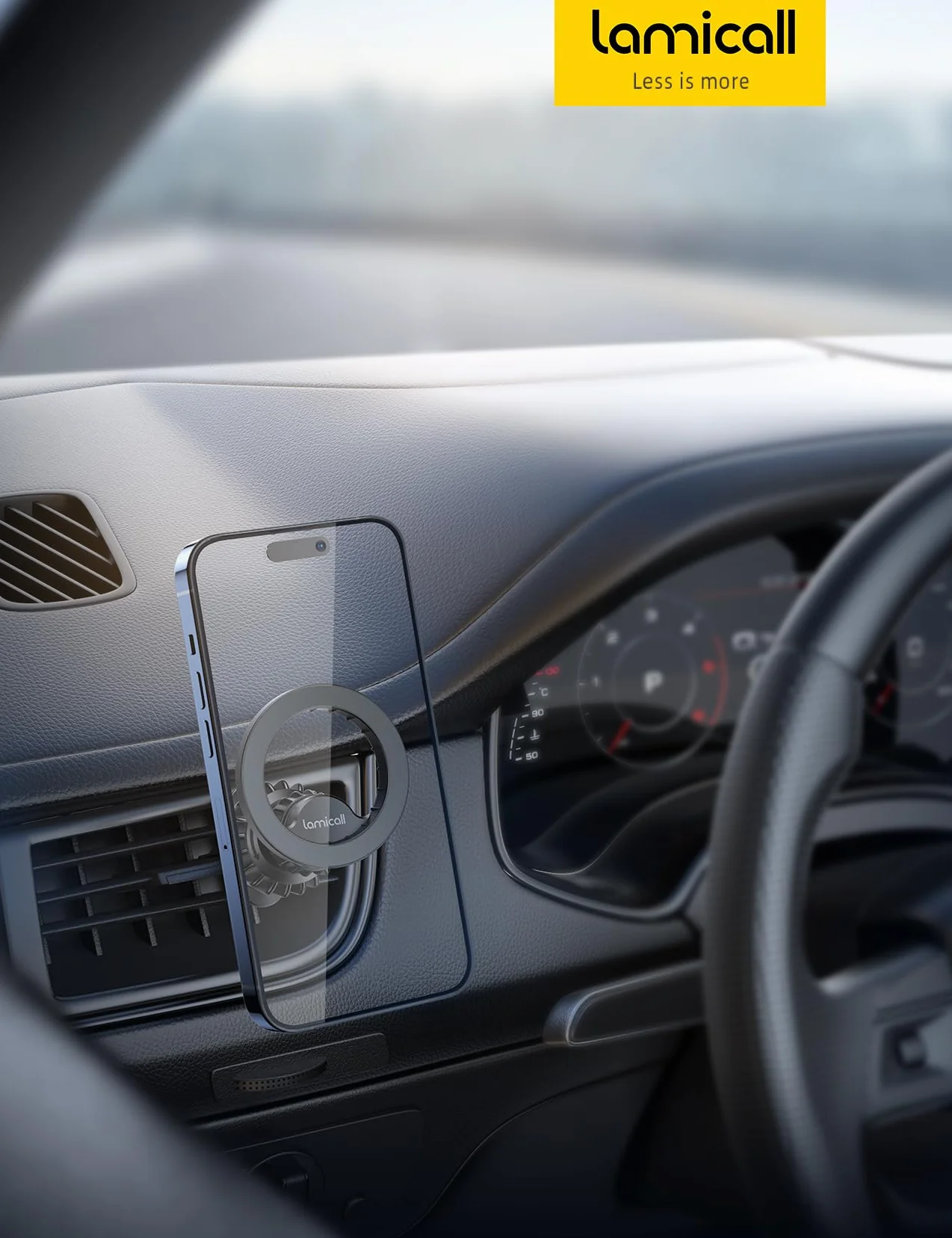 Lamicall Soporte Móvil Coche MagSafe 360° Rotación Gancho Metálico Magnético para iPhone 17 16 15 14, Otro Smartphone