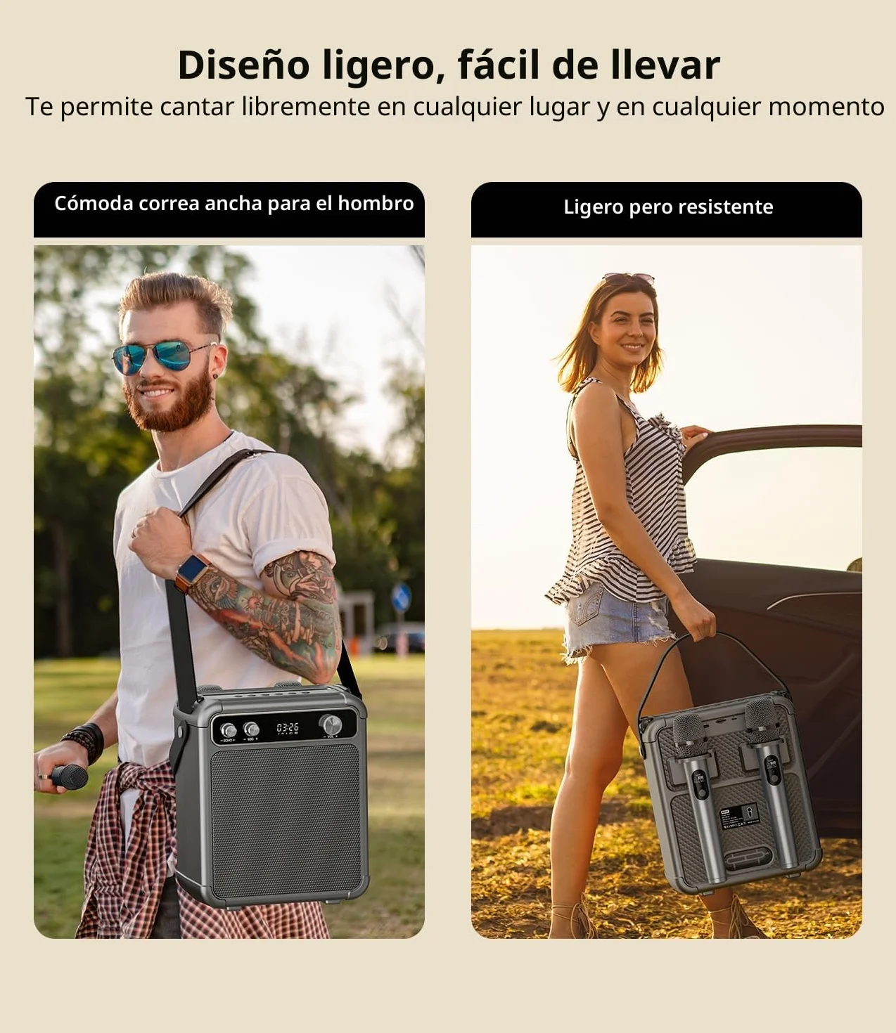 Máquina de Karaoke con 2 micrófonos inalámbricos, Altavoz Karaoke Profesional para Adultos, Bluetooth portátil con Luces LED,para Fiestas,Regalo,al Aire Libre.Sostener TF/USB/TWS/Mic/AUX