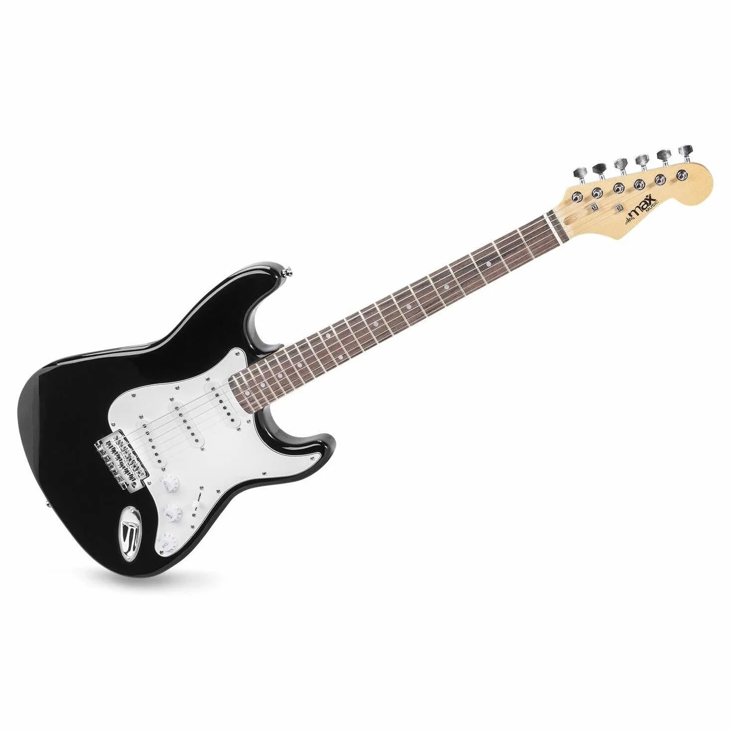 MAX GigKit - Pack de guitarra eléctrica con amplificador de guitarra de 40 vatios, soporte de suelo para guitarra, atril, funda de guitarra, afinador, cable, correa y accesorios - Negro