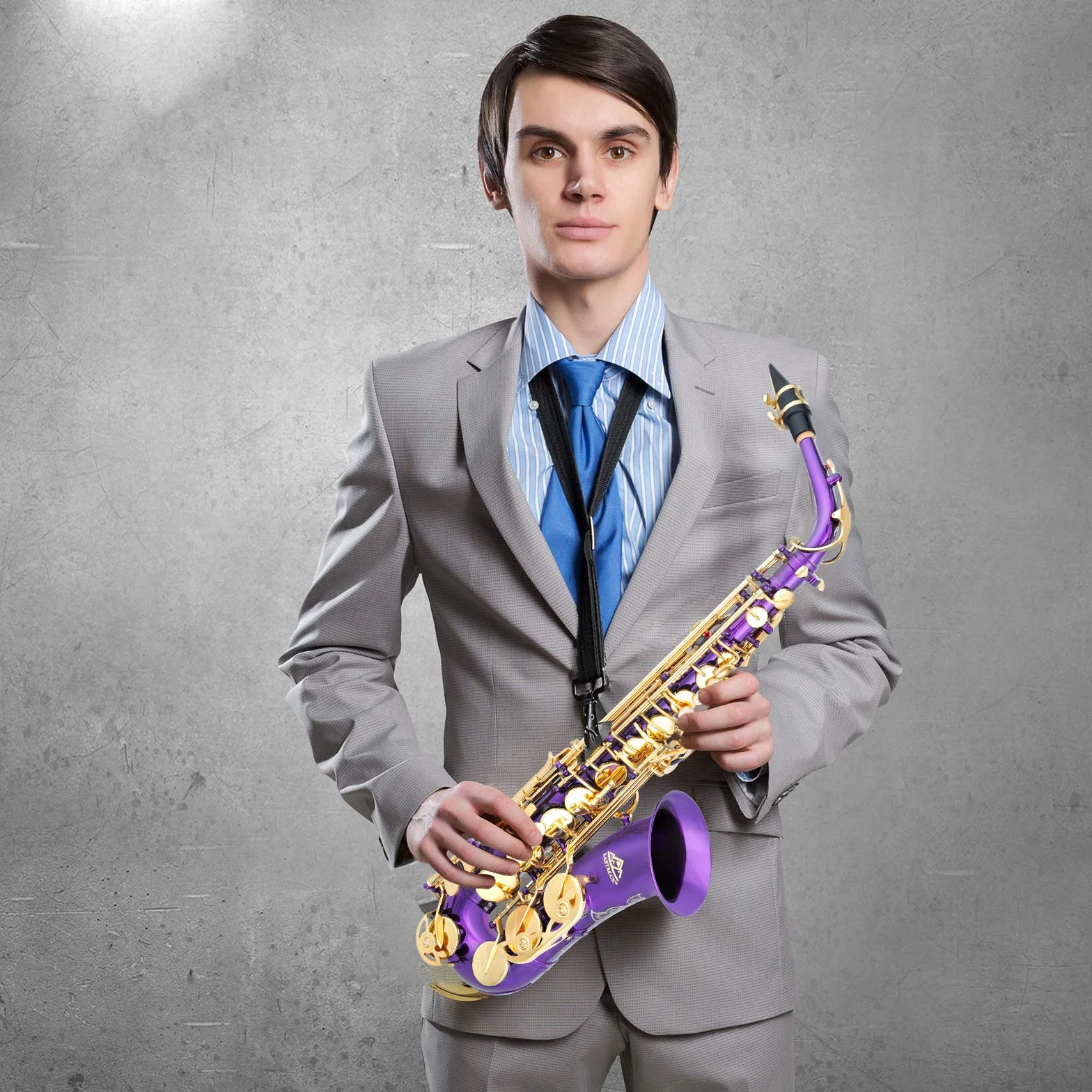 EASTROCK Kit completo de saxofón alto e plano para estudiantes principiantes con funda de transporte, boquilla, almohadillas para boquilla, guantes blancos, correa para el cuello