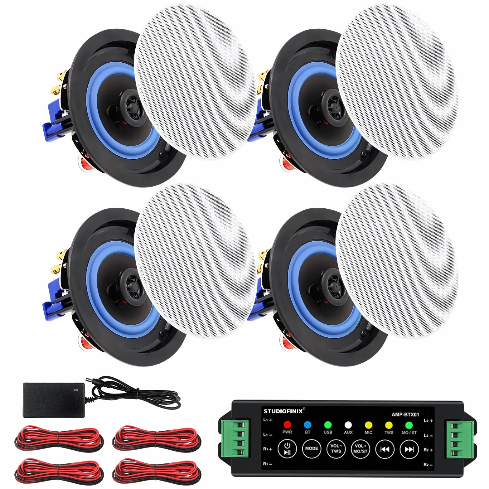 STUDIOFINIX Altavoces de techo Bluetooth 10 cm 320 W 2 vías 4 unidades empotrados