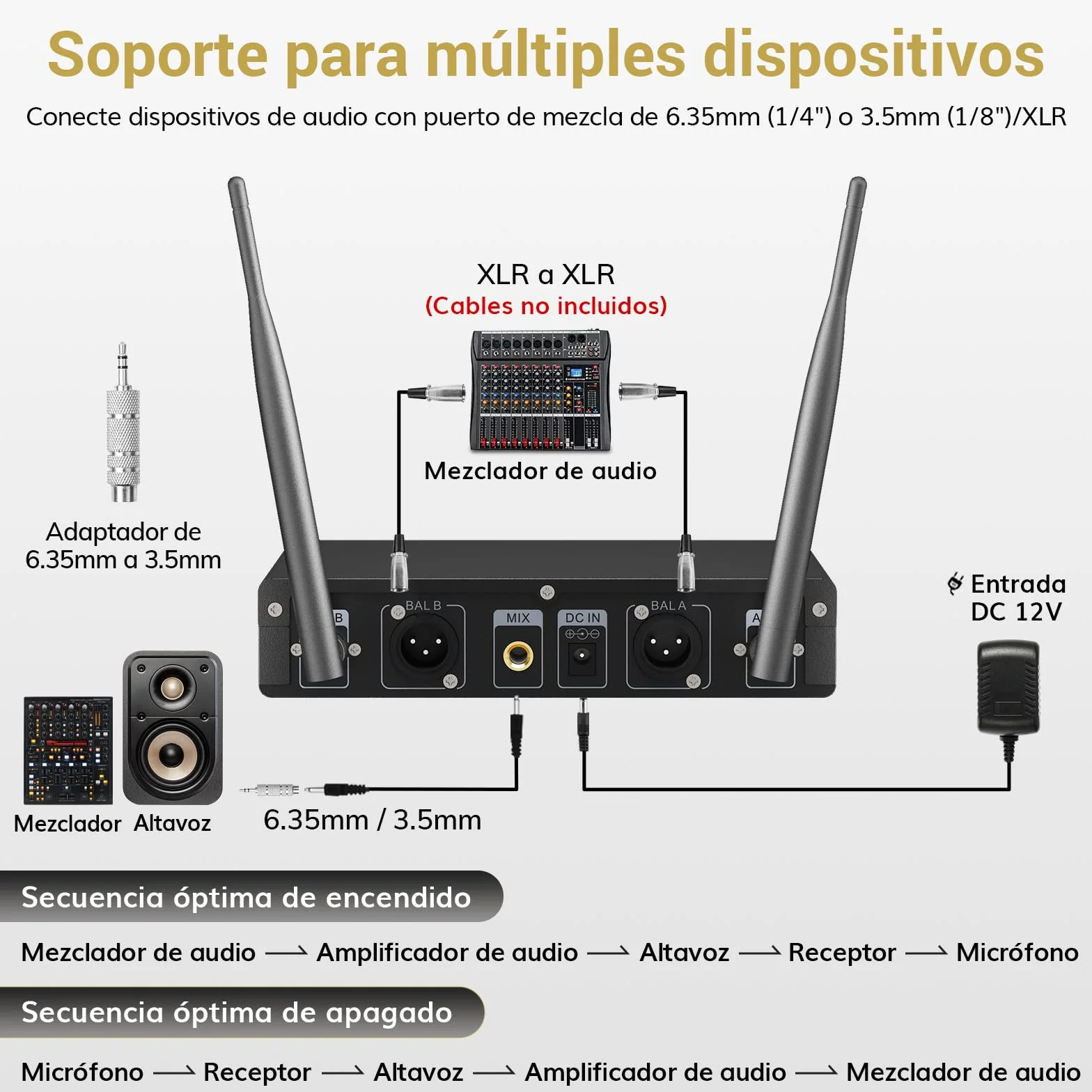TONOR Micrófono Inalámbrico Dual Sistema de Micrófono Inalámbrico de Mano Profesional UHF, Set KTV Hogar para Karaoke, DJ, Fiesta, 60 Metros, TW820, Plata