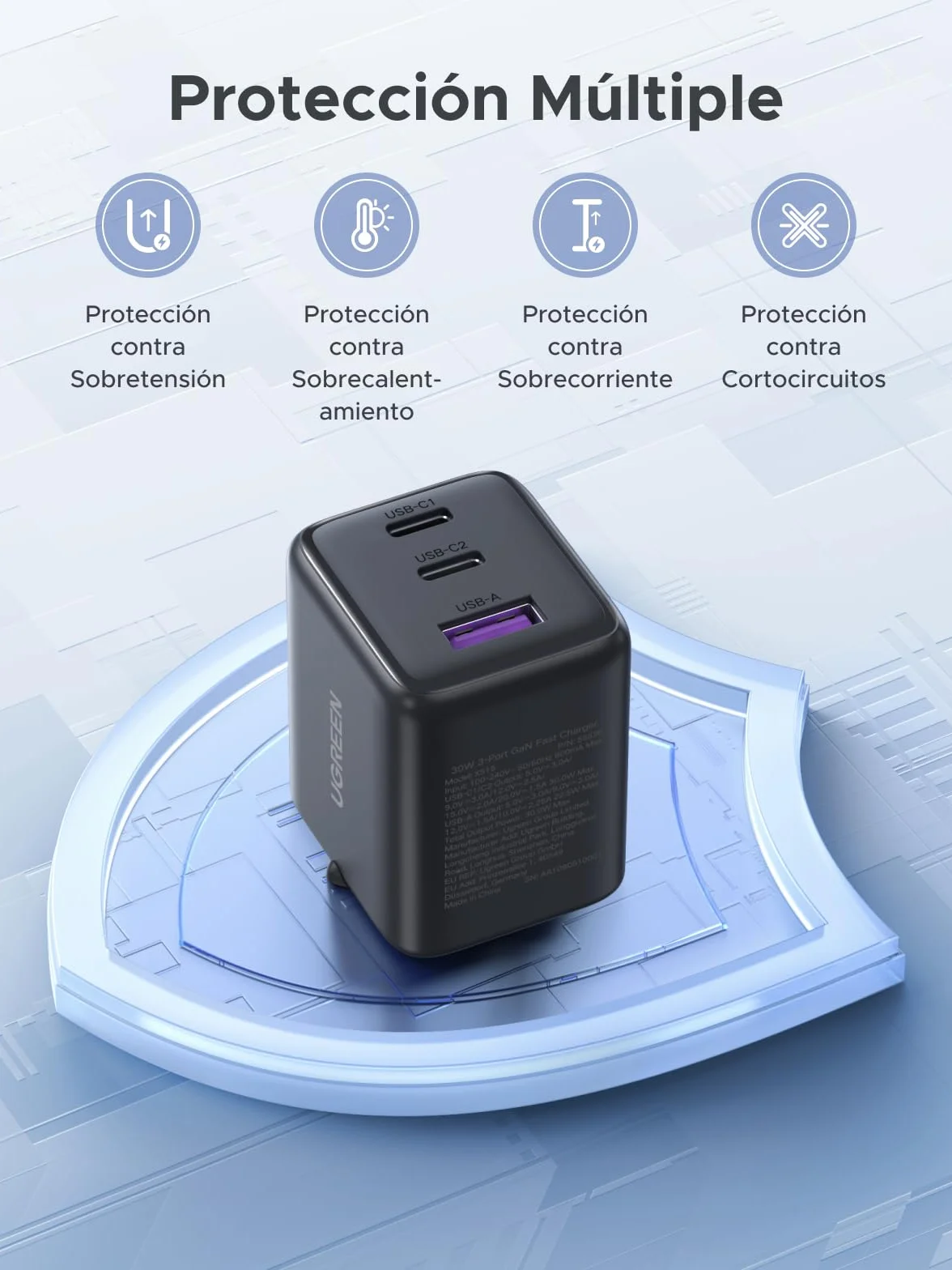 UGREEN Cargador USB C 30W GAN II 3 Puertos Carga Rapida iPhone 17 Pro MAX Air 16 15 14 Galaxy S26 S25 Ultra A57 A76 Pixel 10 9 8 iPad MacBook Air Negro