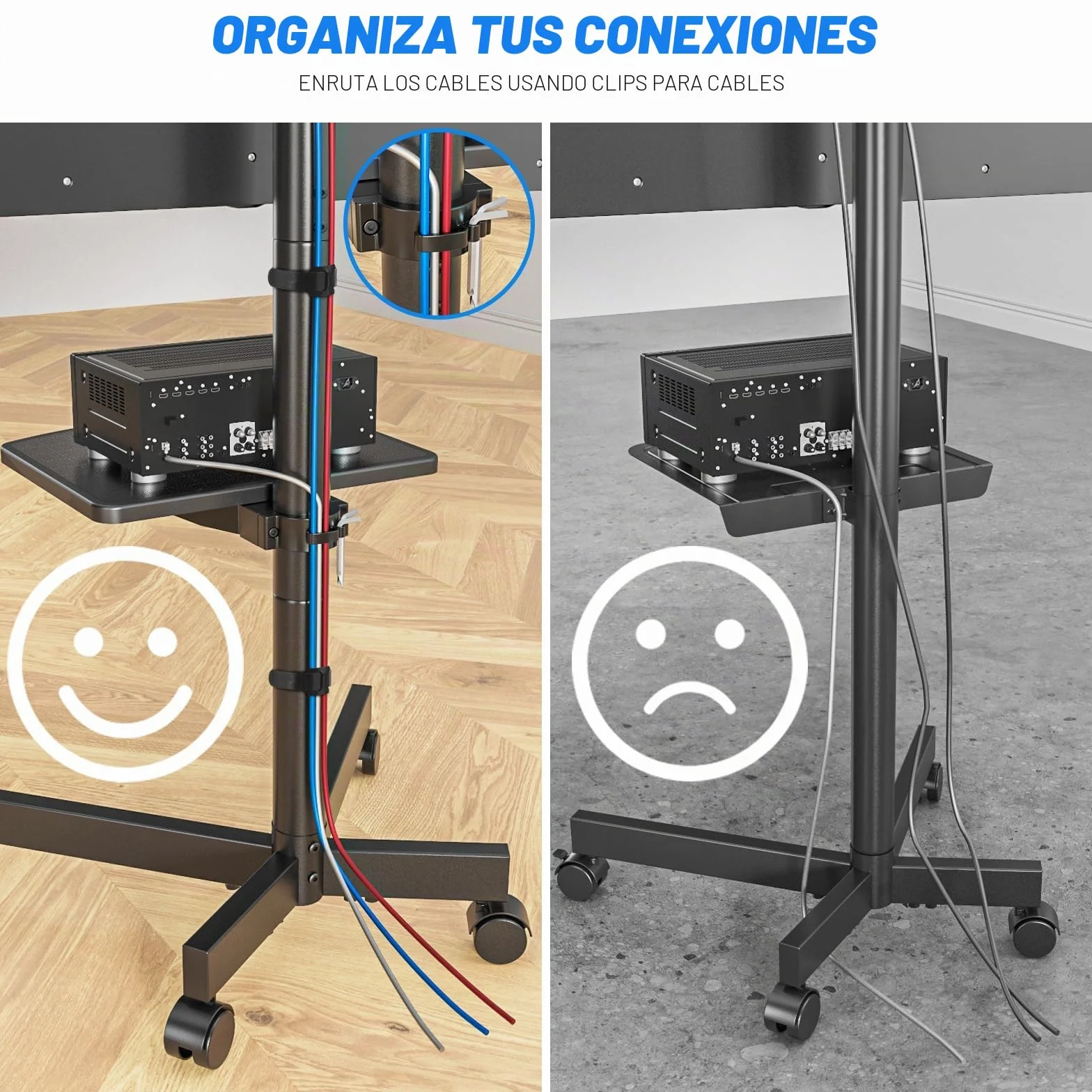 RFIVER Soporte TV Móvil con Ruedas para TV 27-60 Pulgadas, Inclinación +5/-2°, Altura Ajustable, VESA 400x400mm, 40 kg