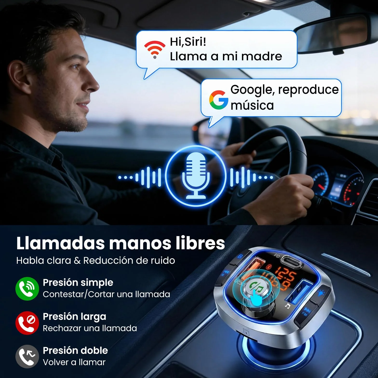 GizmoVine Transmisor FM Bluetooth 5.4 Coche 81W, Adaptador Radio Coche con Carga Rápida Dual PD 45W & QC3.0 36W, Bluetooth Manos Libres con Cancelación de Ruido, Bass Boost, Botón de Apagado y Luz LED