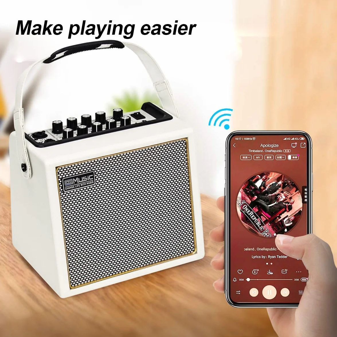 Coolmusic 30W Amplificador de guitarra acústica portátil con entrada de micrófono, Bluetooth integrado, rendimiento de batería recargable de hasta 8 horas(blanco)
