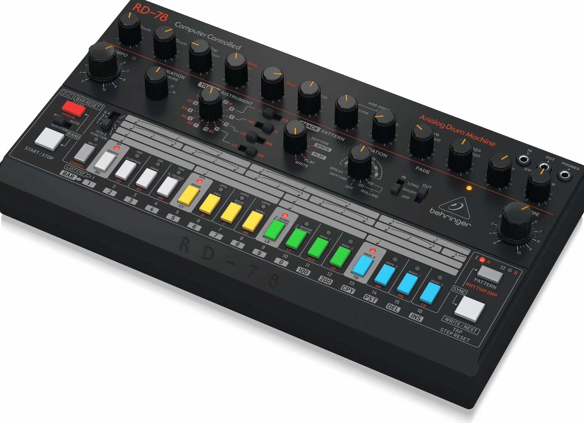 Behringer RD-78 Analog Drum Machine with 15 Drum Sounds, 34 Rhythm Patterns and 16-Step Sequencer