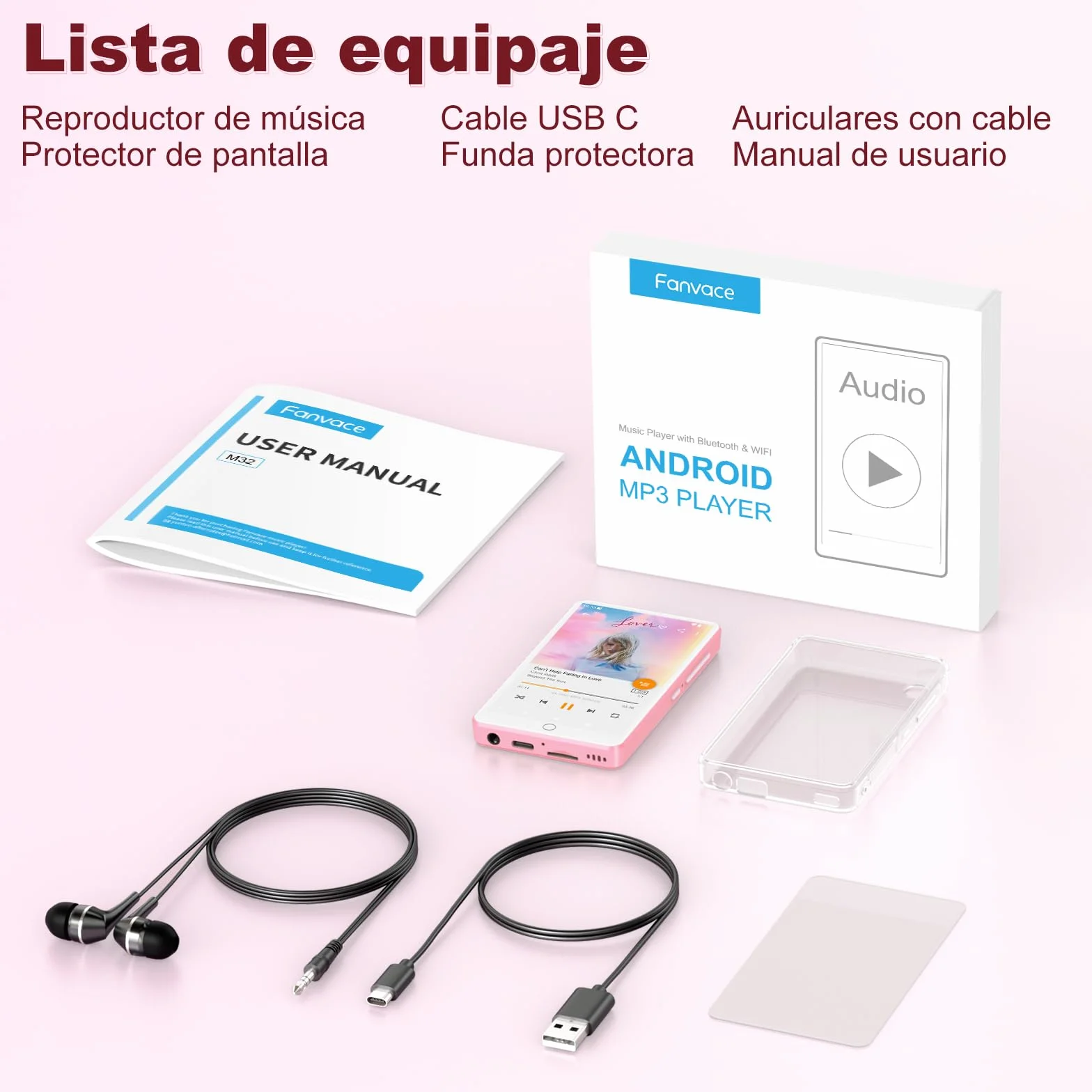 Reproductor MP3 Spotify con Bluetooth y WiFi, Reproductor MP4 Android para niños, Pantalla táctil de 4,02 Pulgadas con Audible,Amazon Music, Deezer, Play Store(Pink16GB)