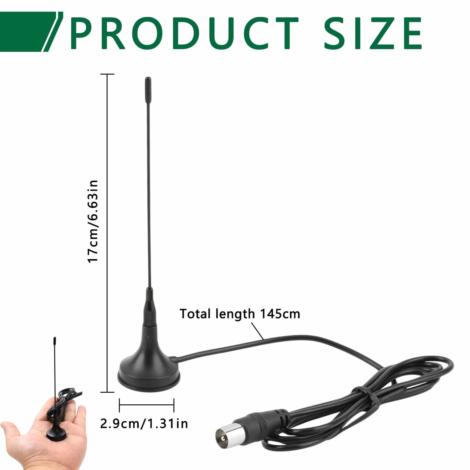Televisión Digital Terrestre DTA180 - Antena Portátil Interior/Exterior para Receptor TDT USB, Televisión DVB-T/DVB-T2, Radio Dab/FM con Base Magnética, para Hogar, Autocaravanas Y Viajes