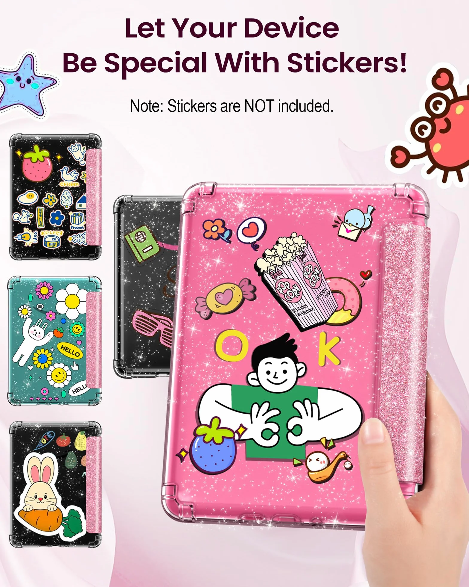 MoKo Funda para 7" Kindle Paperwhite 12ª Gen 2025/2026 & Kindle Colorsoft 2024/2025, Brillo Claro Cubierta Trasera de TPU Flexible con Carcasa Ligera, No Apta para Kobo, Purpurina Rosa