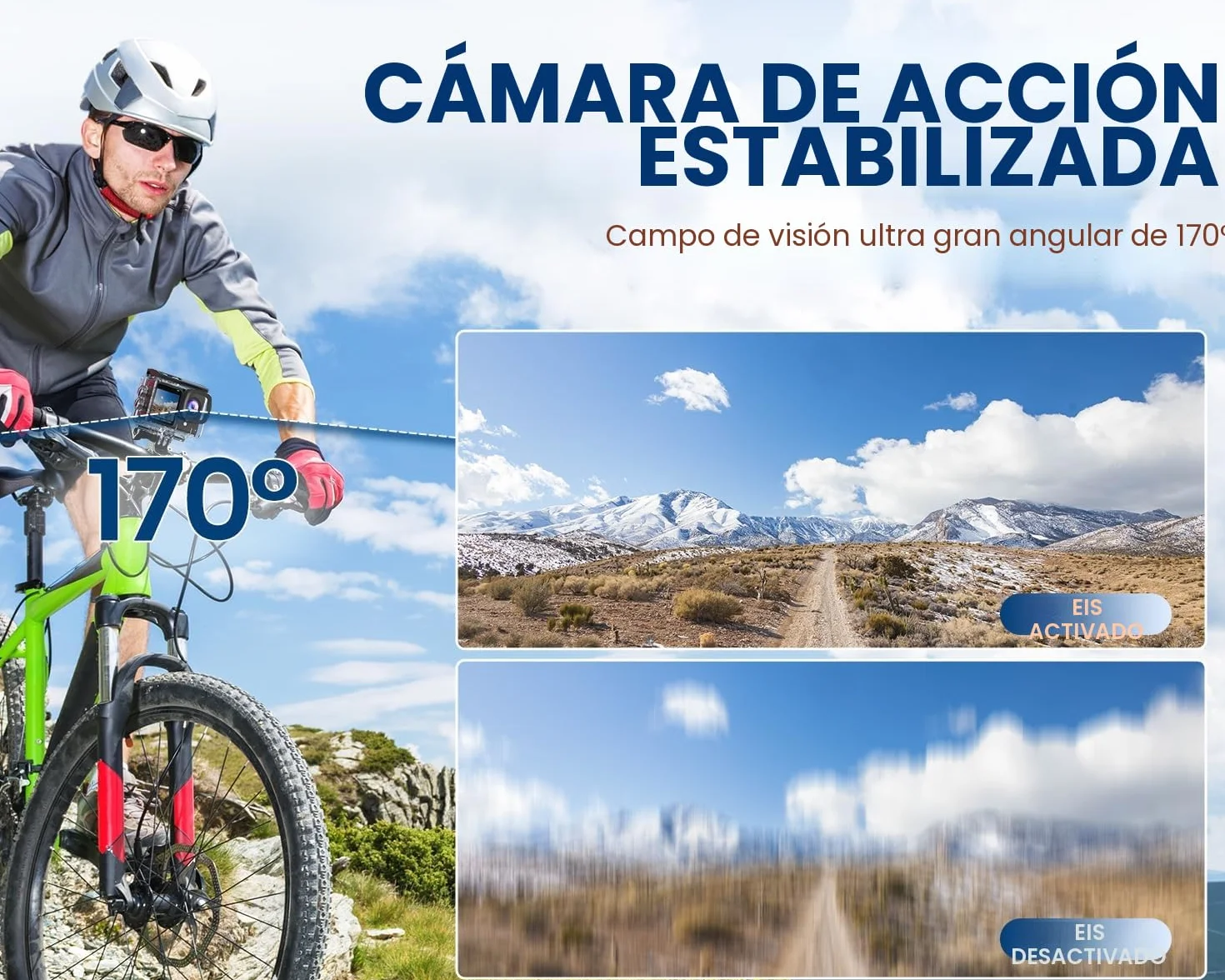 Cámara Deportiva 4K60FPS 48MP WiFi 64GB Acuática 40M Subacuática EIS 170° con Mando, Micrófono y 2 Baterías