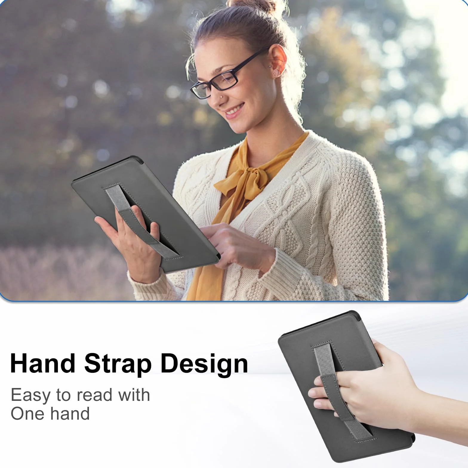 Funda para 6 Pulgadas e-Reader 2024/2022 Ebook Reader 6", Carcasa Funda Ligera con Correa de Mano, Auto Sueño/Estela, Premium PU Funda de Cuero für 6" eReader, Negro