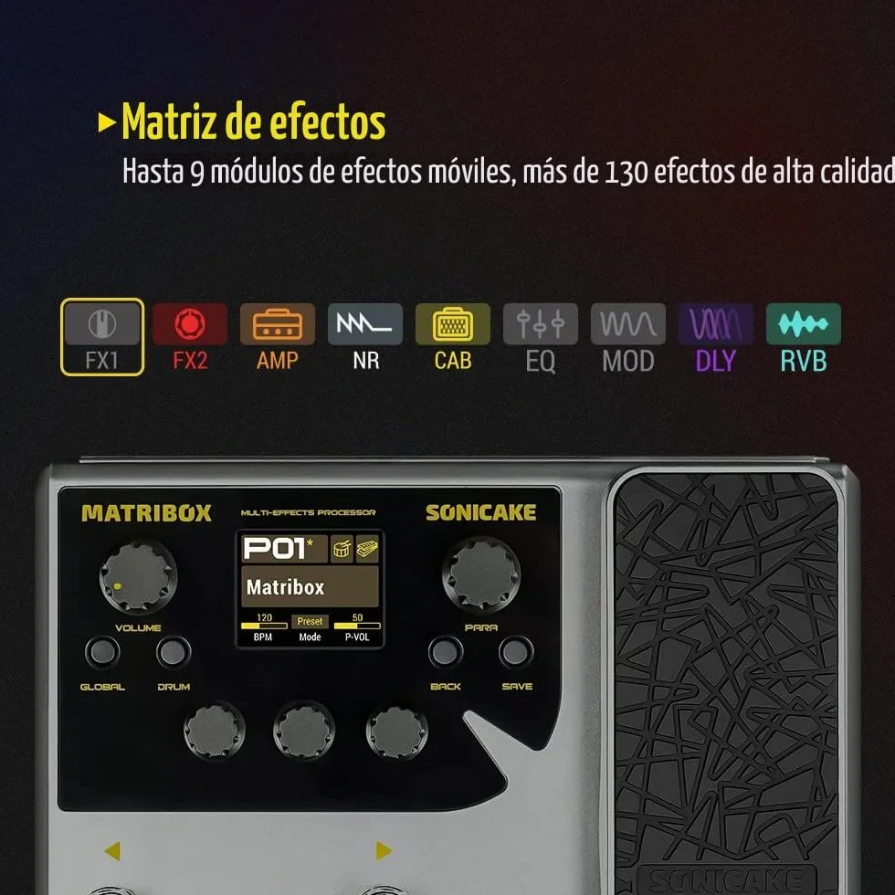 SONICAKE Pedal de guitarra Procesador multiefectos con modelado de expresión Gabinetes de infrarrojos Simulación Multi idioma Estéreo OTG Matribox