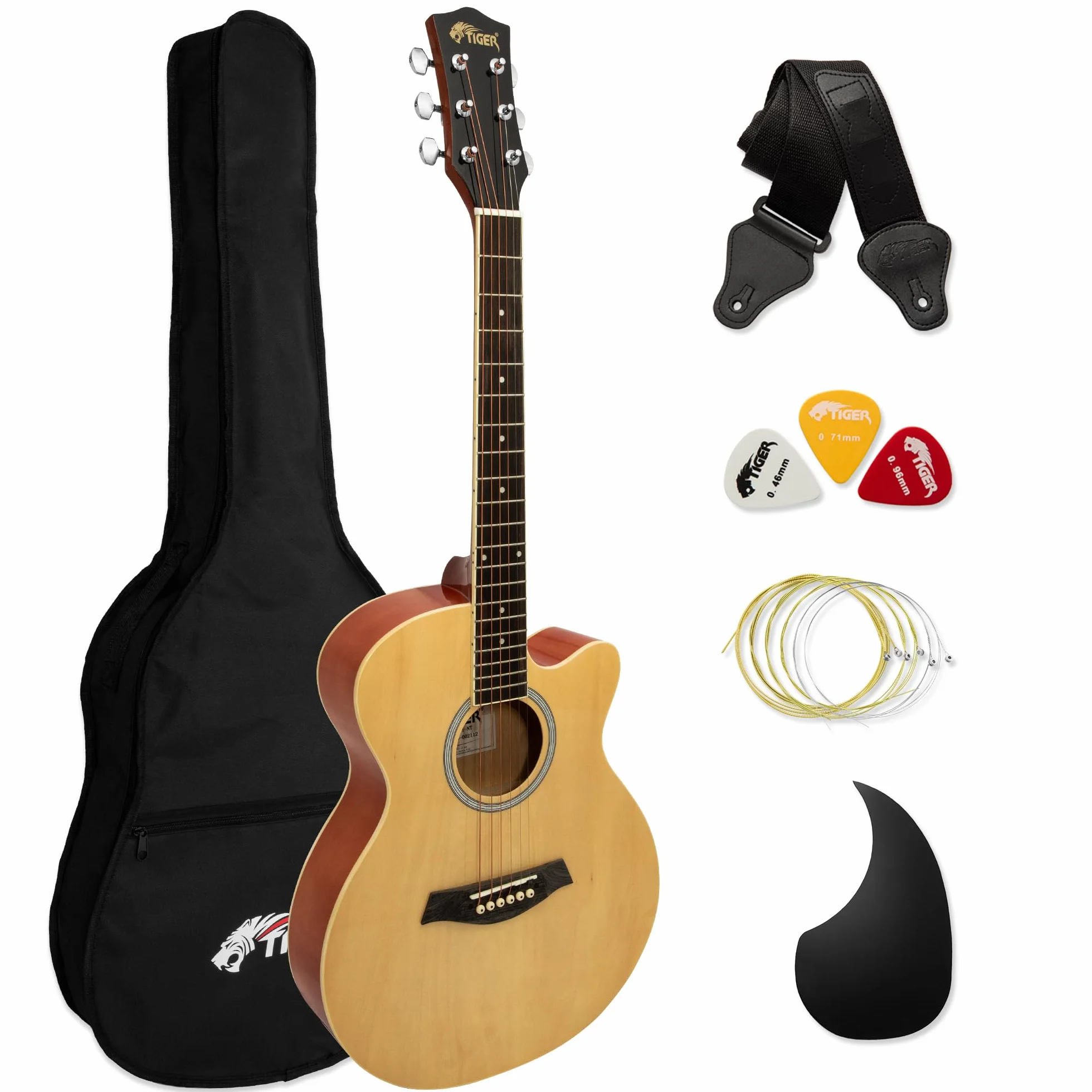 TIGER ACG1-NT34 Guitarra acústica de tamaño 3/4, guitarra acústica con cuerdas de acero para mayores de 9 años - Natural