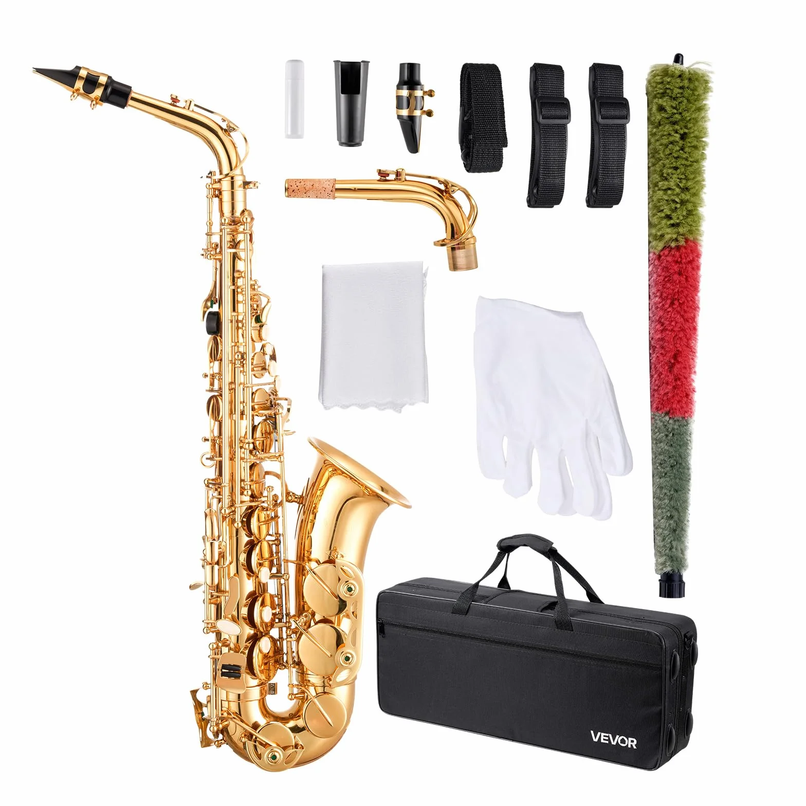 VEVOR Saxofón Alto en Mi Bemol, Juego de Saxofón Bend con Estuche, Boquilla, Correas, Paño de Limpieza, Guantes, Grasa, Correa para el Cuello, 23 Llaves para Músicos de Todos Los Niveles, Dorado