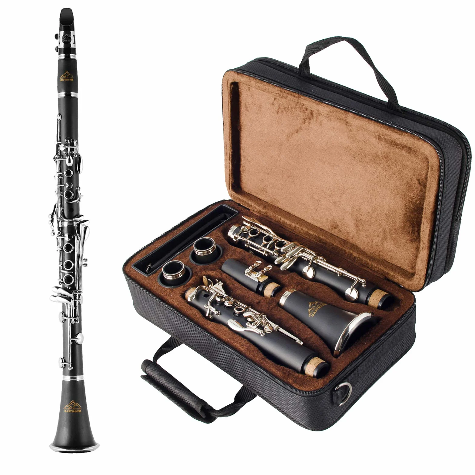 Eastrock clarinete bb Flat 17 Nickel Key Black Suitable for Beginner &Students with 2 barrel hard clarinete box