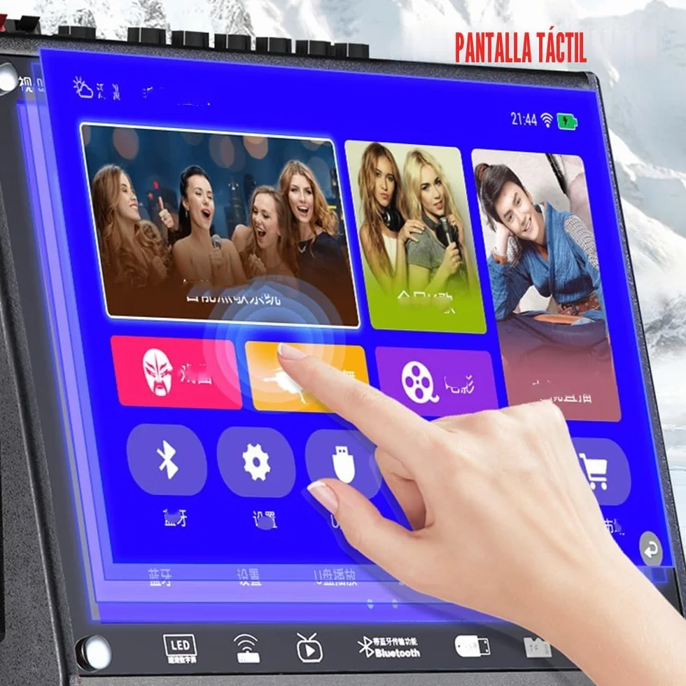 Máquina de karaoke con pantalla táctil para mostrar letras, pantalla de proyección, altavoz Bluetooth, micrófono, set con WiFi incorporado, adecuado para reuniones, fiestas, canto, concursos