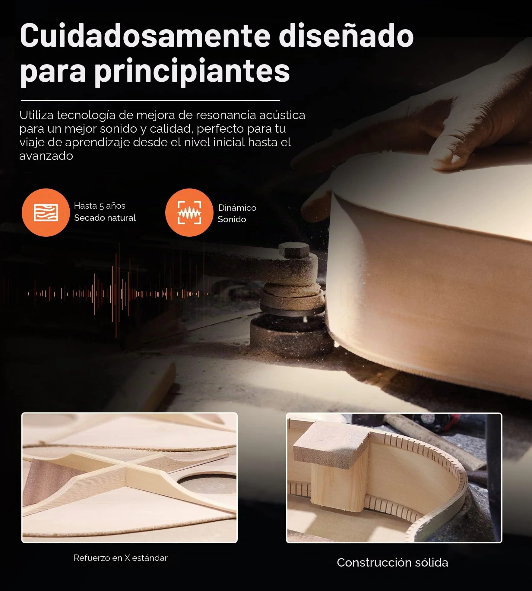 Vangoa Guitarra Clásica Española 4/4 Starter Set, Acústica De Sapeli Y Pino Rojo, Cuerdas De Nylon, Con Estuche, Pedal Y Afinador