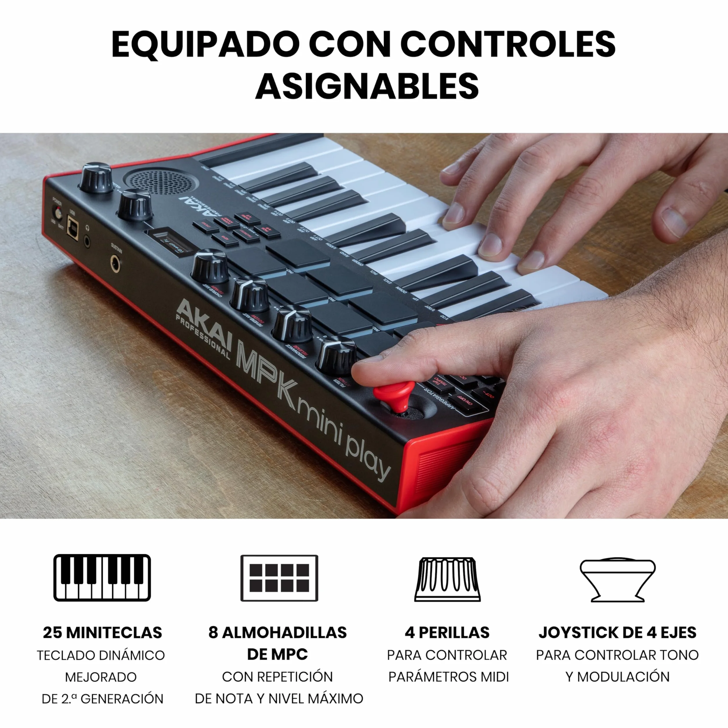Akai Professional MPK Mini Play MK3 - Teclado Controlador MIDI con Altavoz y Sonidos Integrados, Pads MPC, Teclado Dinámico, Software de Producción Musical y Native Instruments Sound Package