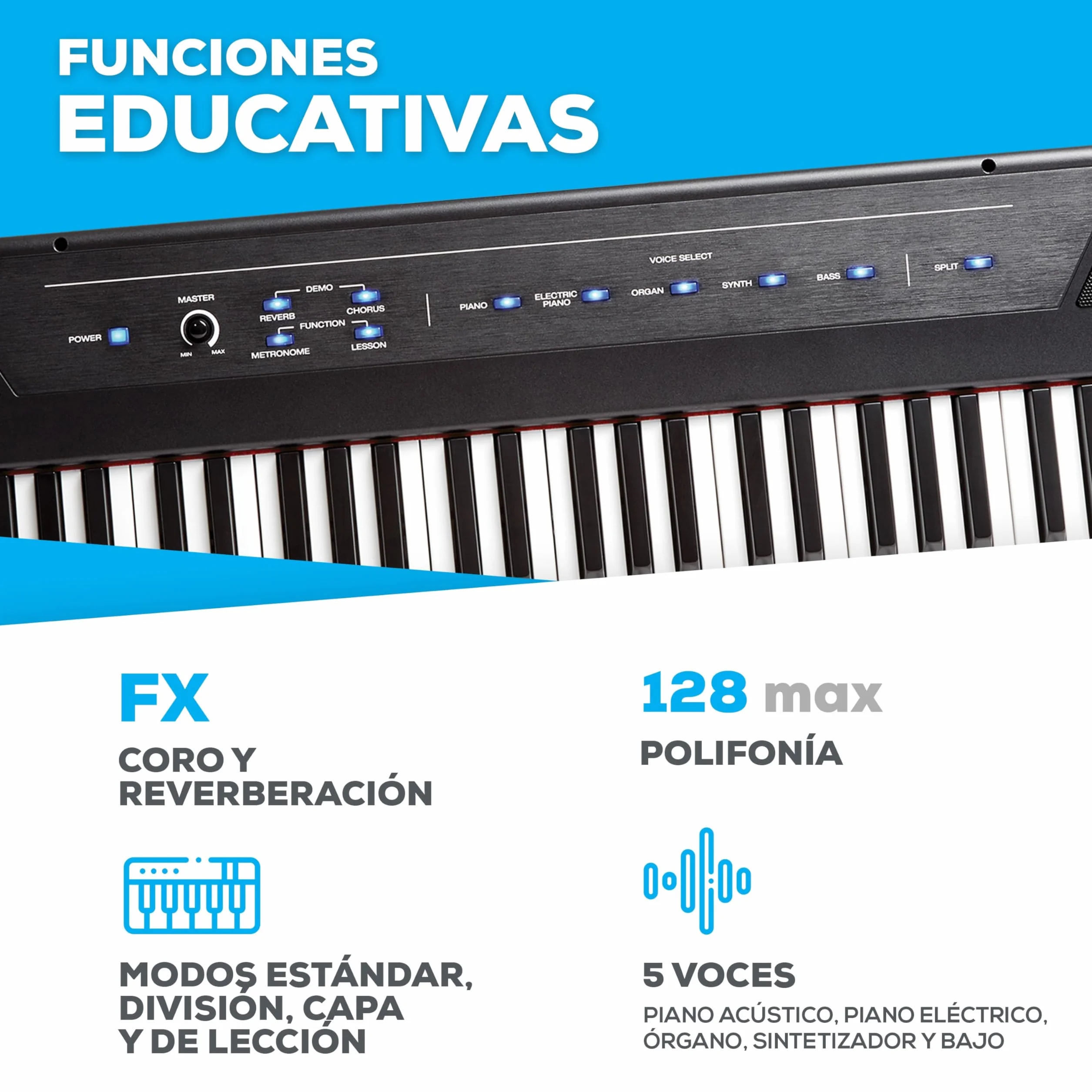 Alesis Recital Piano Eléctrico 88 Teclas Semi Contrapesadas con Altavoces, Lecciones de Piano, Metrónomo y 5 Kits de Sonidos - Negro