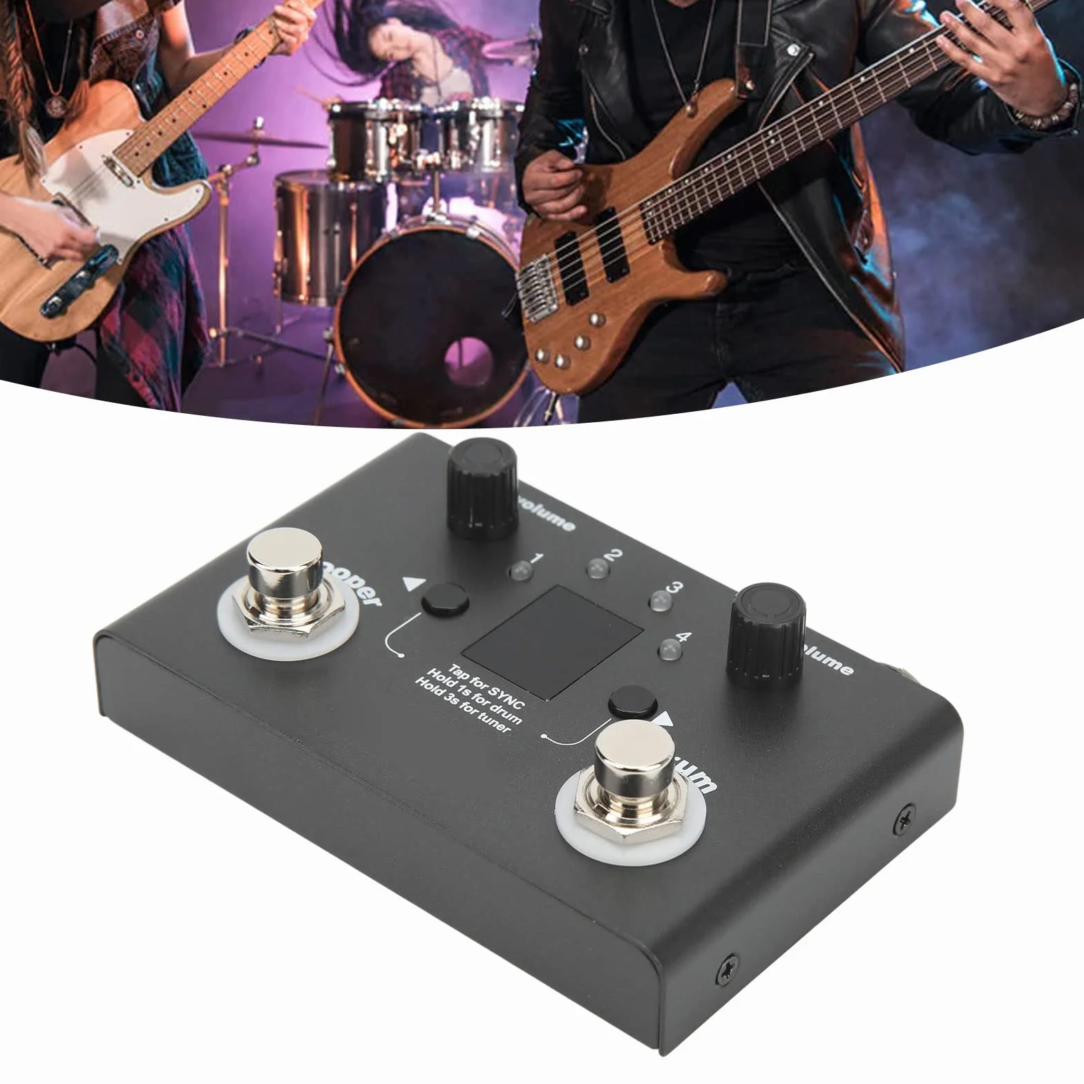 Drum Looper Pedal Professional Metal 4 Ubicaciones de Almacenamiento 11 Minutos Tiempo de Grabación con Sintonizador Incorporado para Guitarristas y Músicos Negros