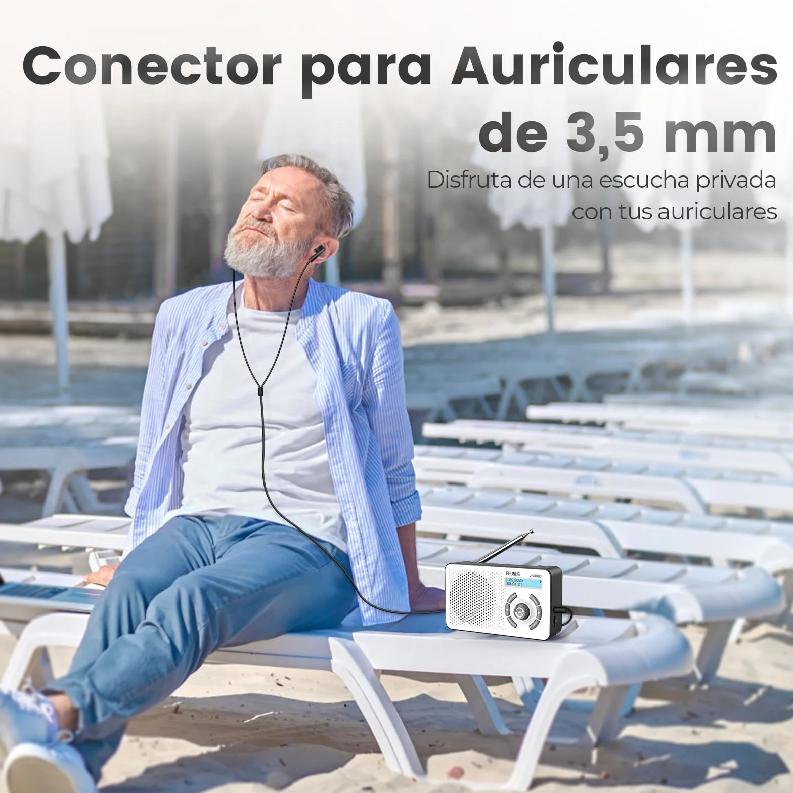 PRUNUS J-408 FM Radio DAB con Bluetooth 5.3, DAB Plus Radio funciona con pilas o batería de 2000 mAh, radio digital con 40 FM y 40 DAB preajustes, toma de auriculares, alarma dual/temporizador de