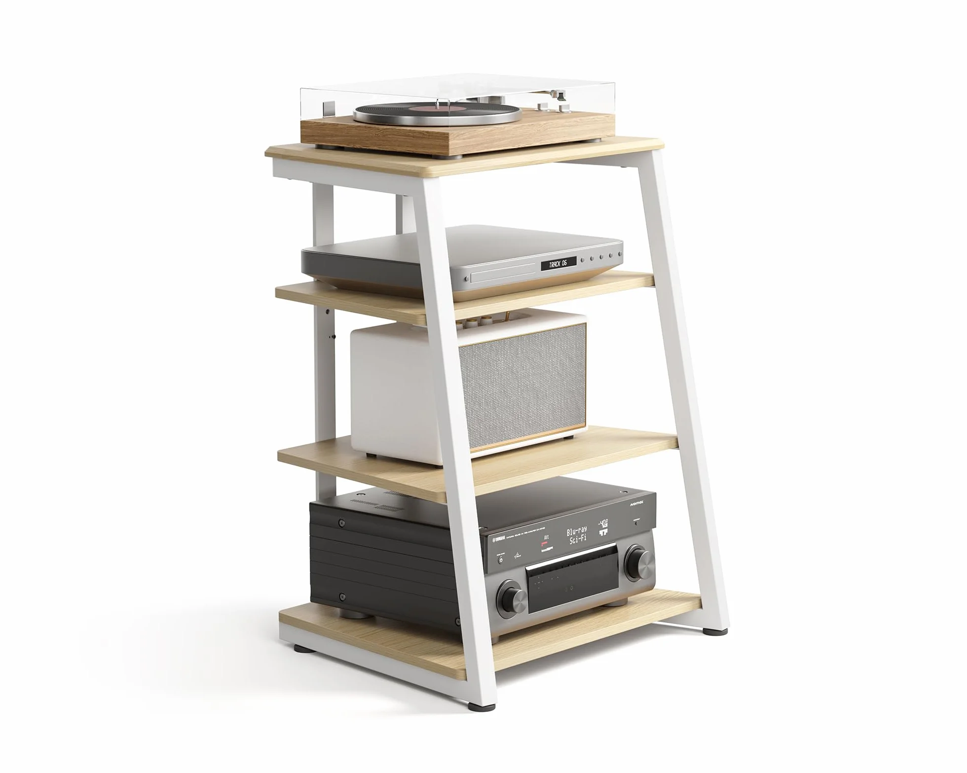 FITUEYES Mueble Tocadiscos de Madera y Metal Mueble HiFi para Tocadiscos Equipo HiFi Muebles HiFi con Estante Regulable Carga MAX. 50kg